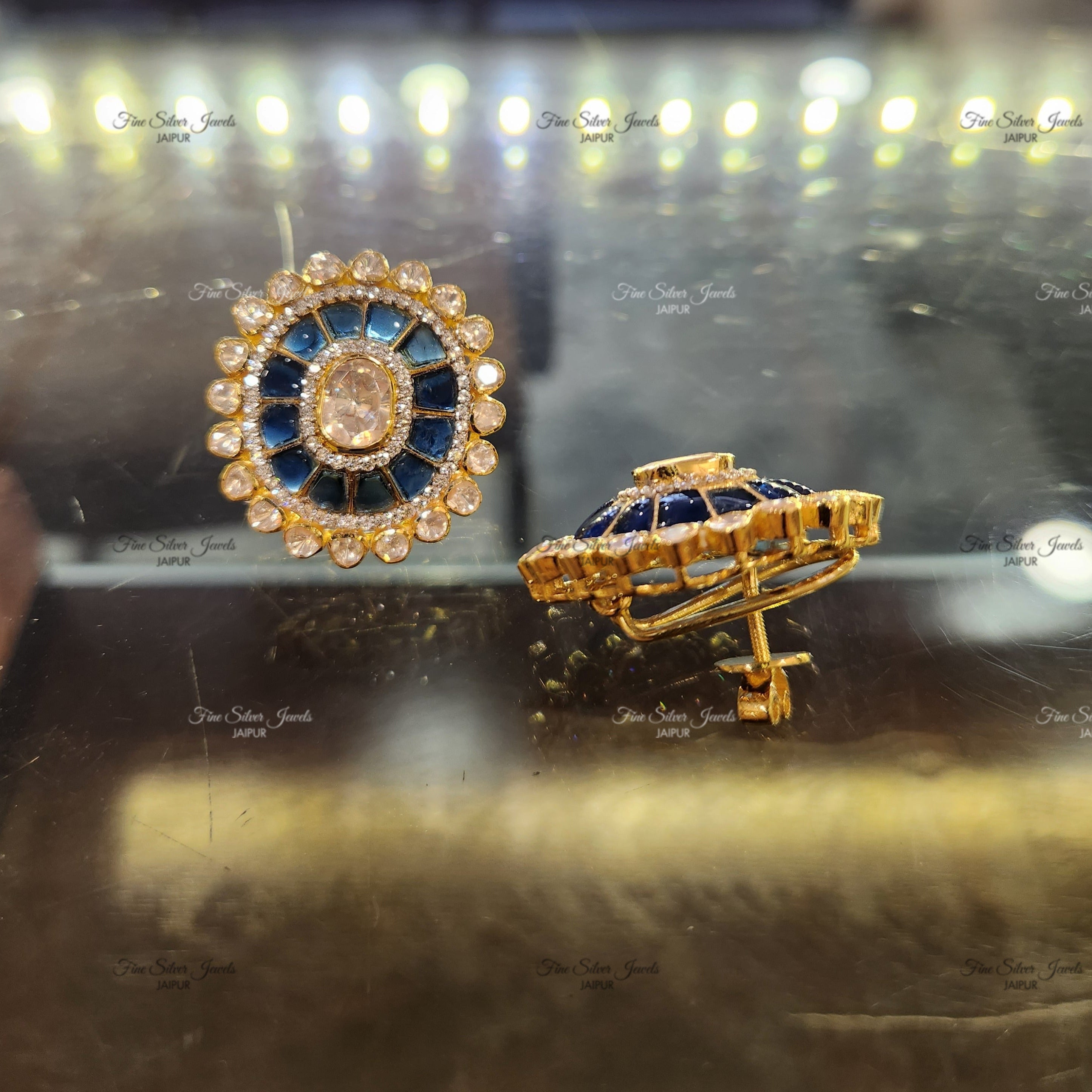 925 Silver Blue polki Earrings