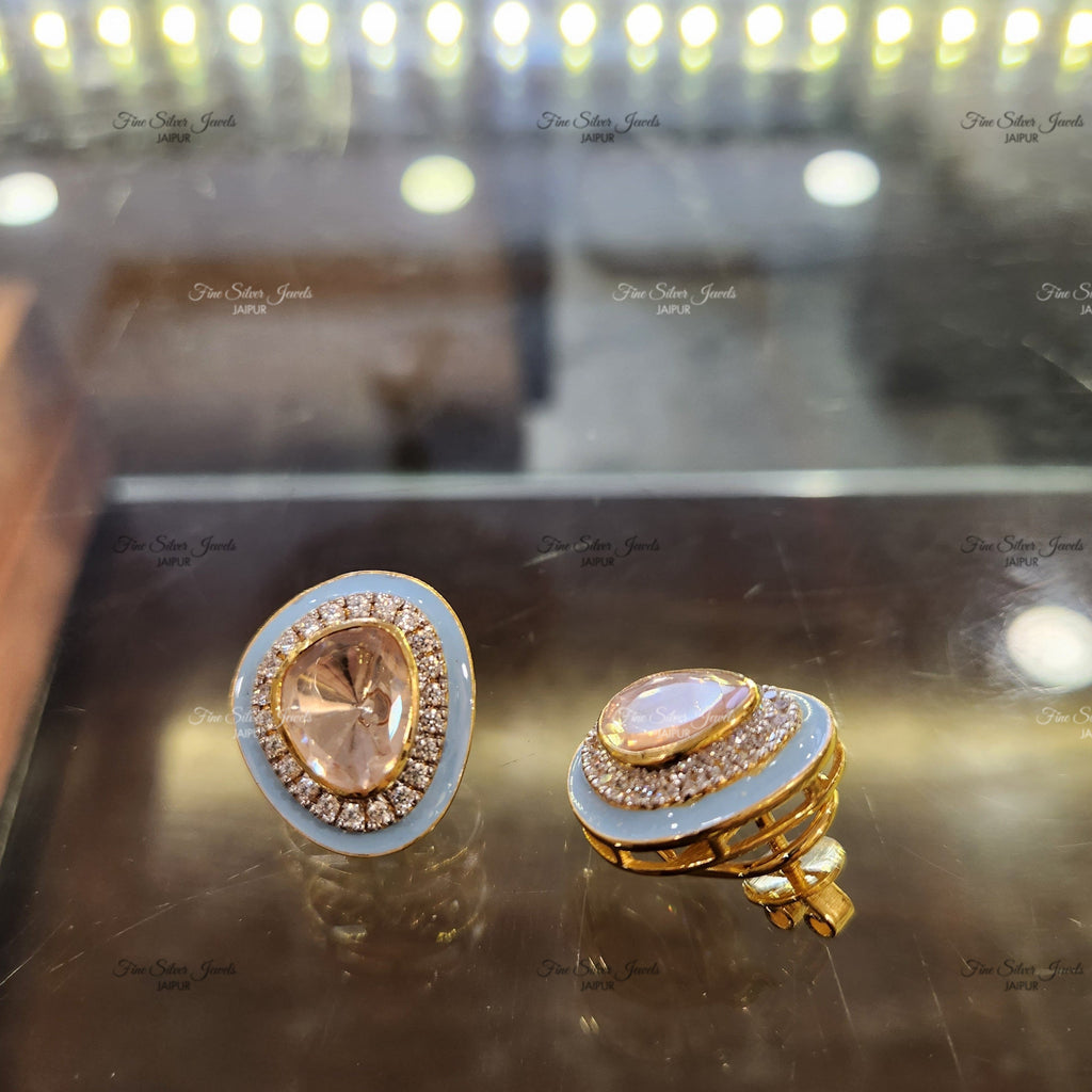 92.5 Silver Firoza Polki Earrings finesilverjewels