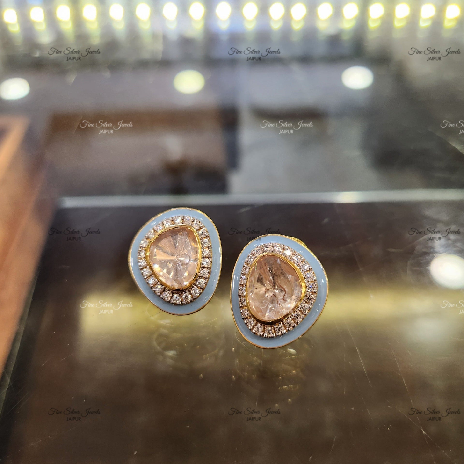 92.5 Silver Firoza Polki Earrings finesilverjewels