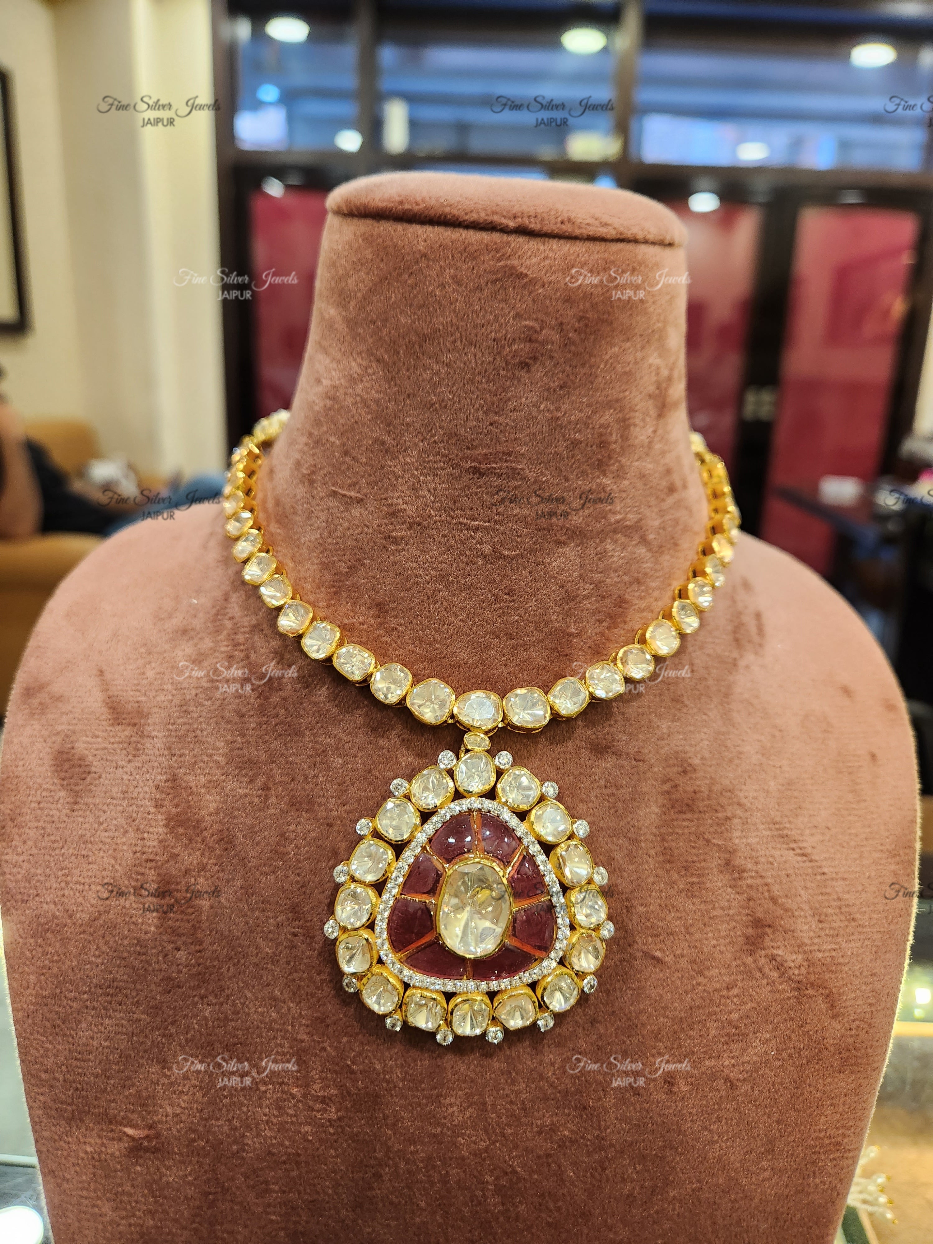 925 Silver Riva Polki Necklace finesilverjewels