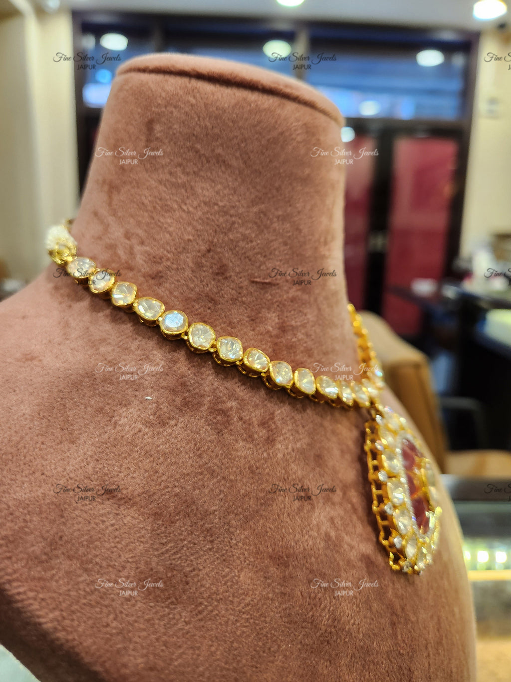 925 Silver Riva Polki Necklace finesilverjewels