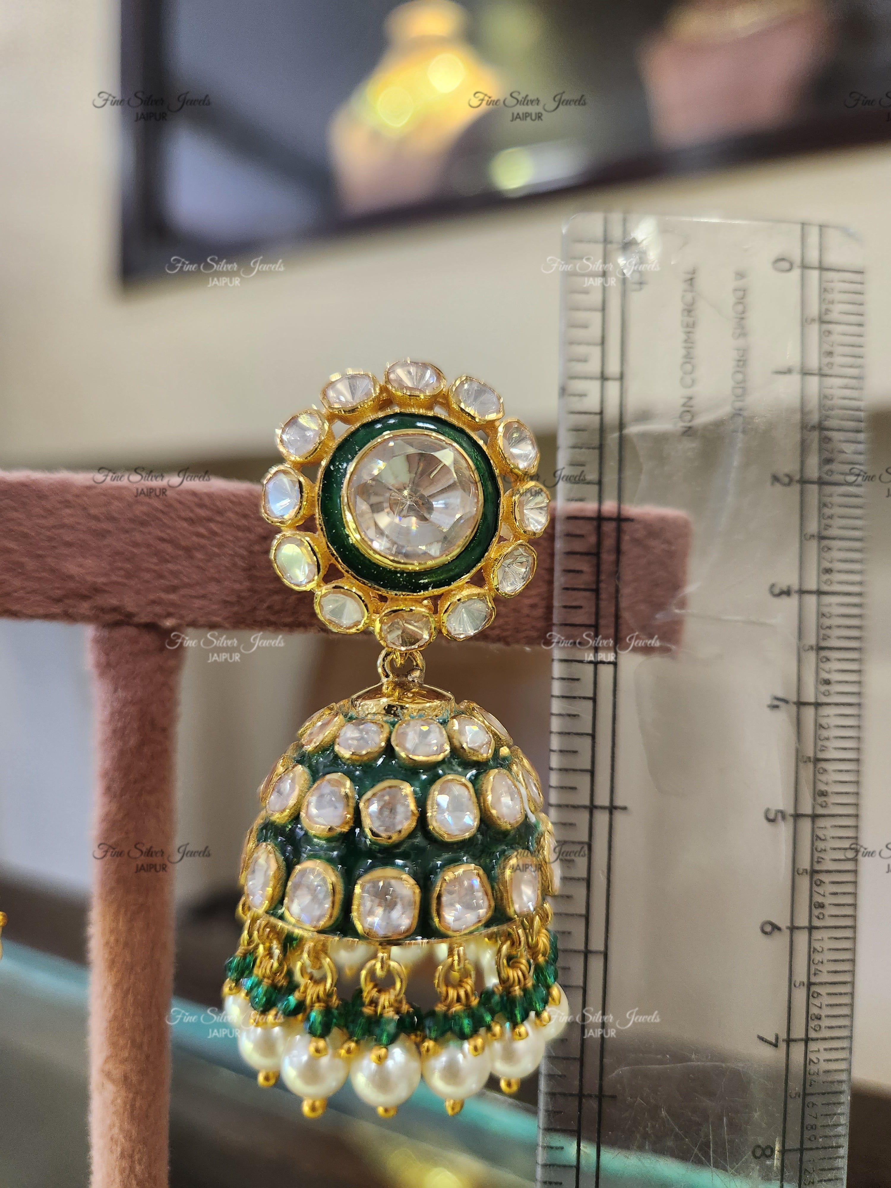 925 Silver Meena Jhumka Earrings