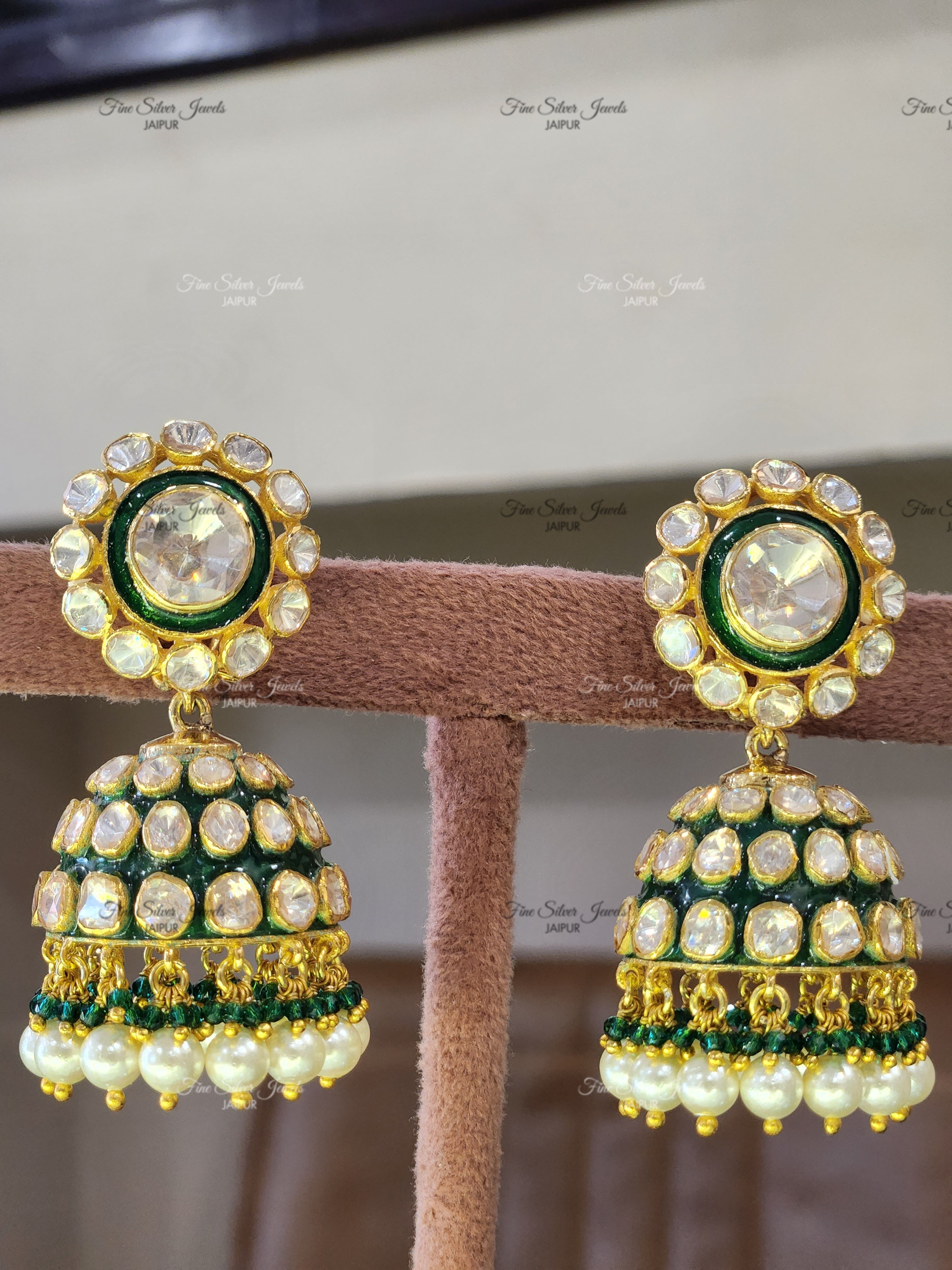 925 Silver Meena Jhumka Earrings