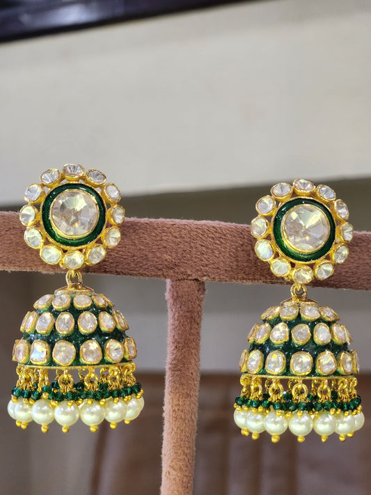 925 Silver Meena Jhumka Earrings