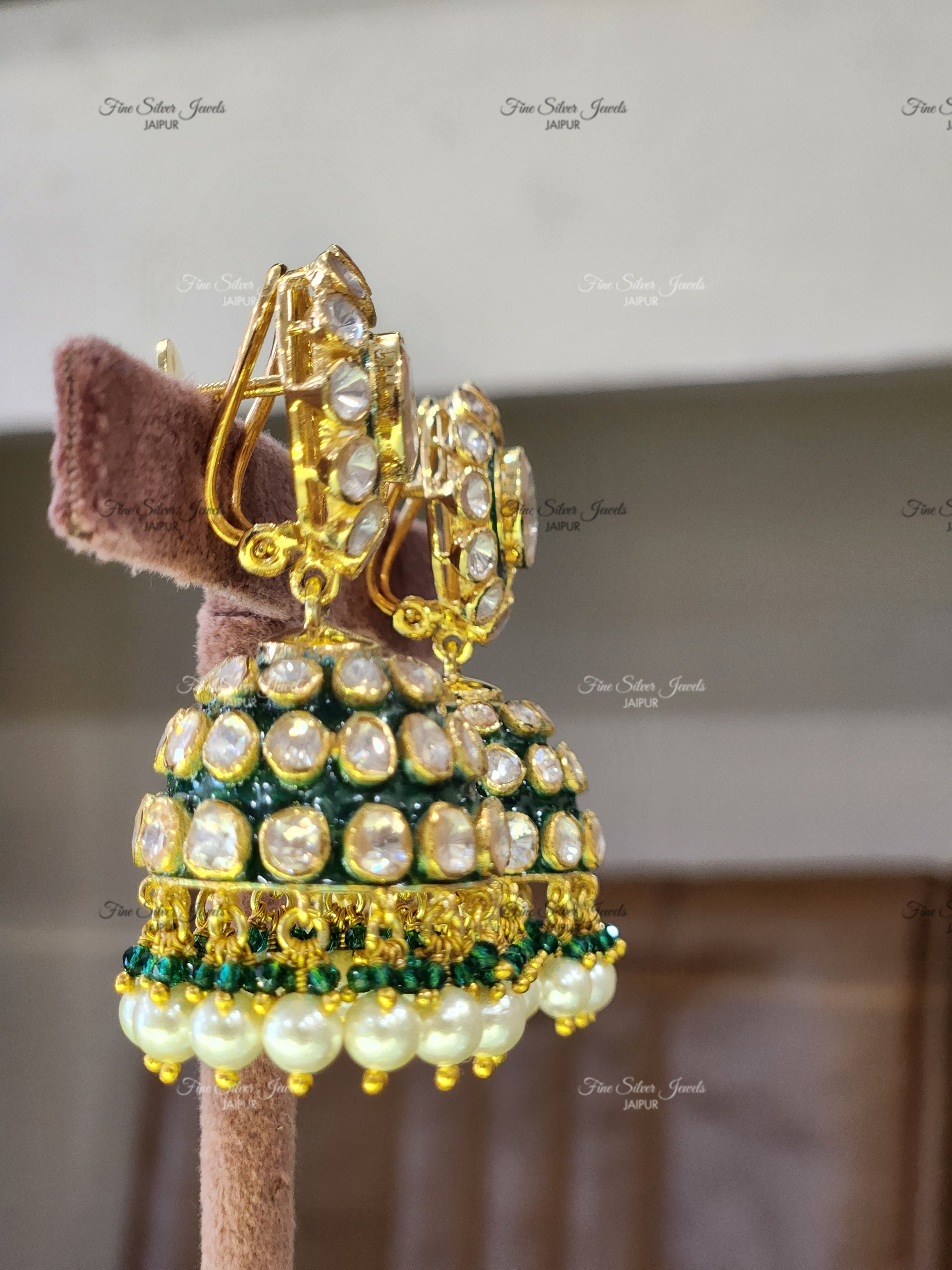 925 Silver Meena Jhumka Earrings