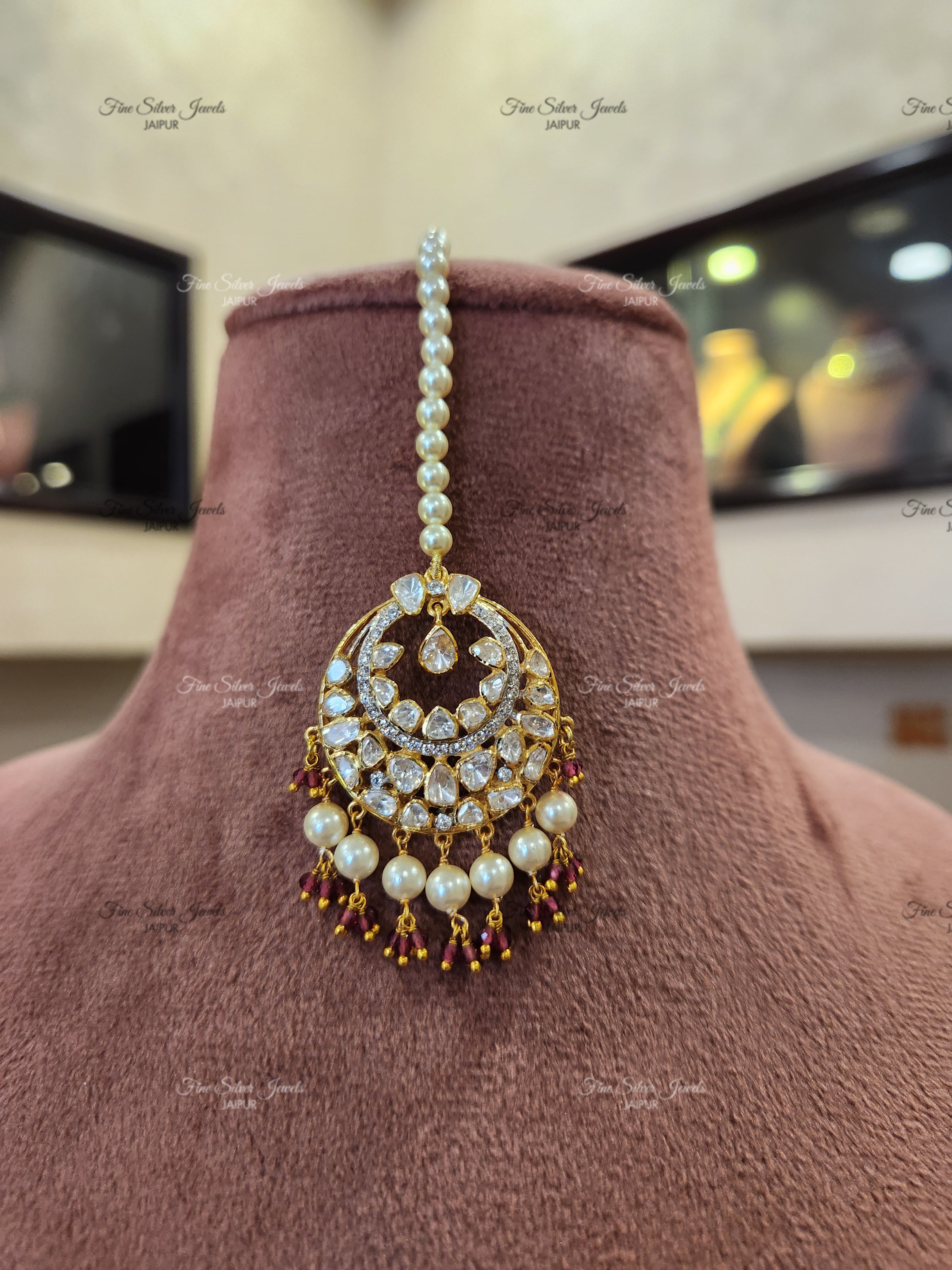 925 Silver Red Pearl Mangtikka