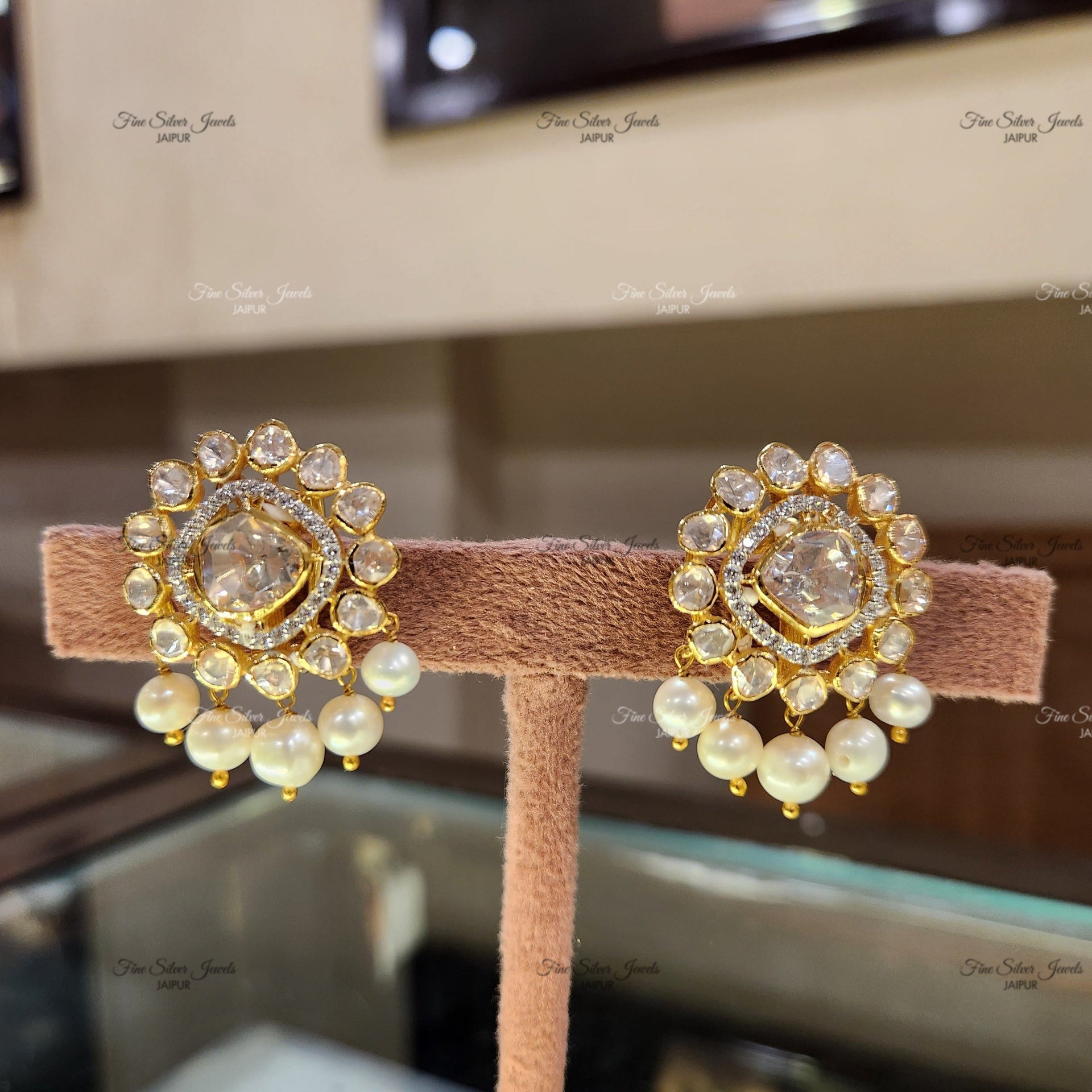 925 Silver Mahima Polki Earrings