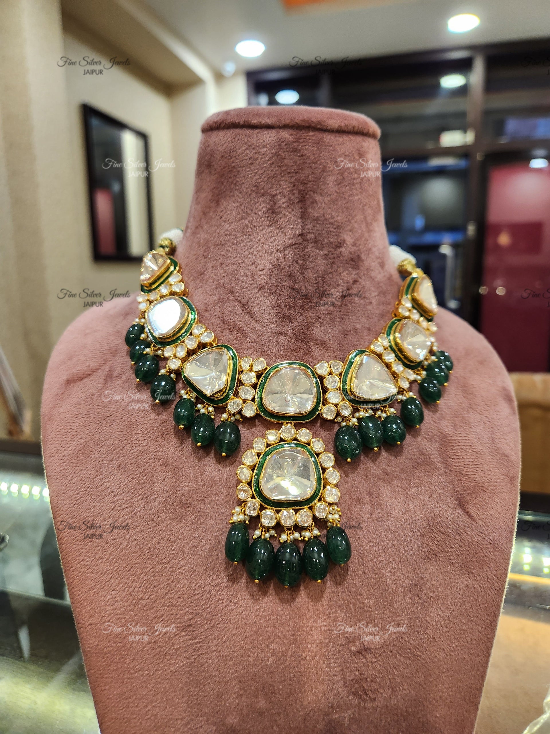 925 Silver Isha Polki Necklace Set