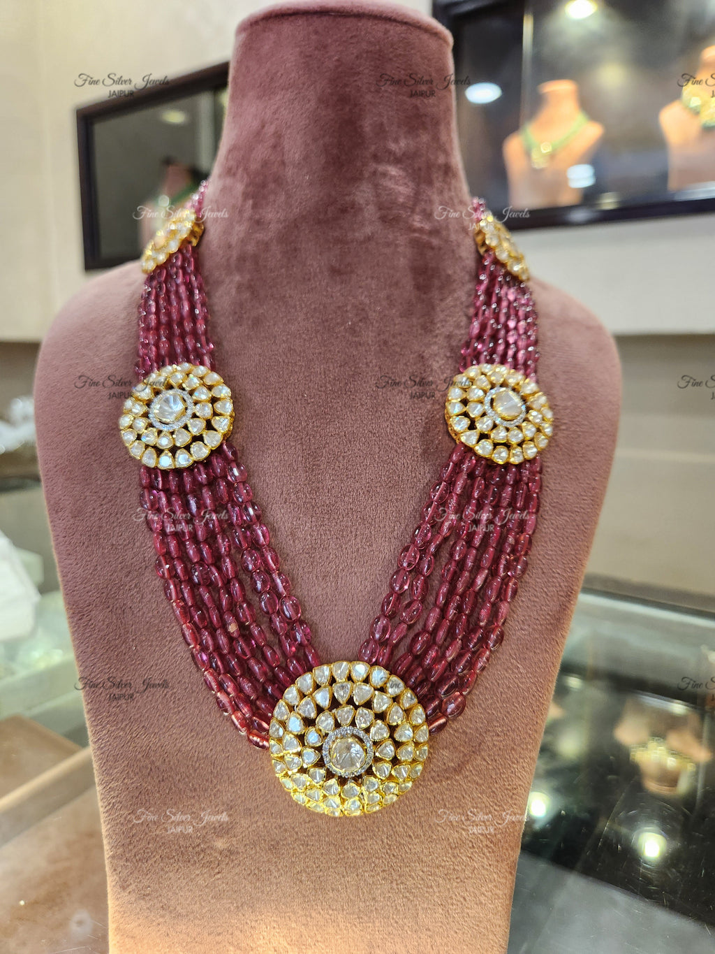 925 Silver Long Polki Necklace