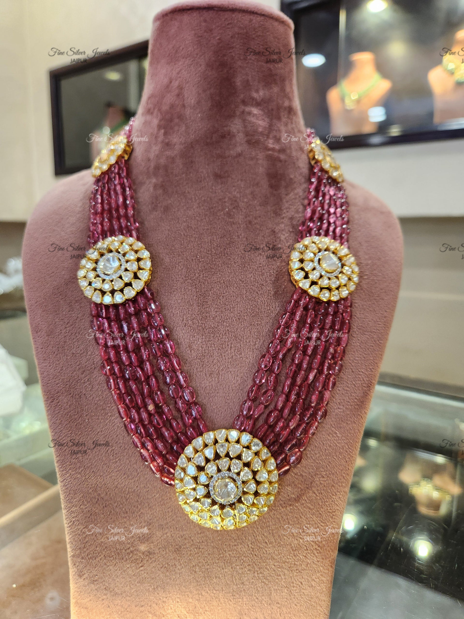 925 Silver Long Polki Necklace