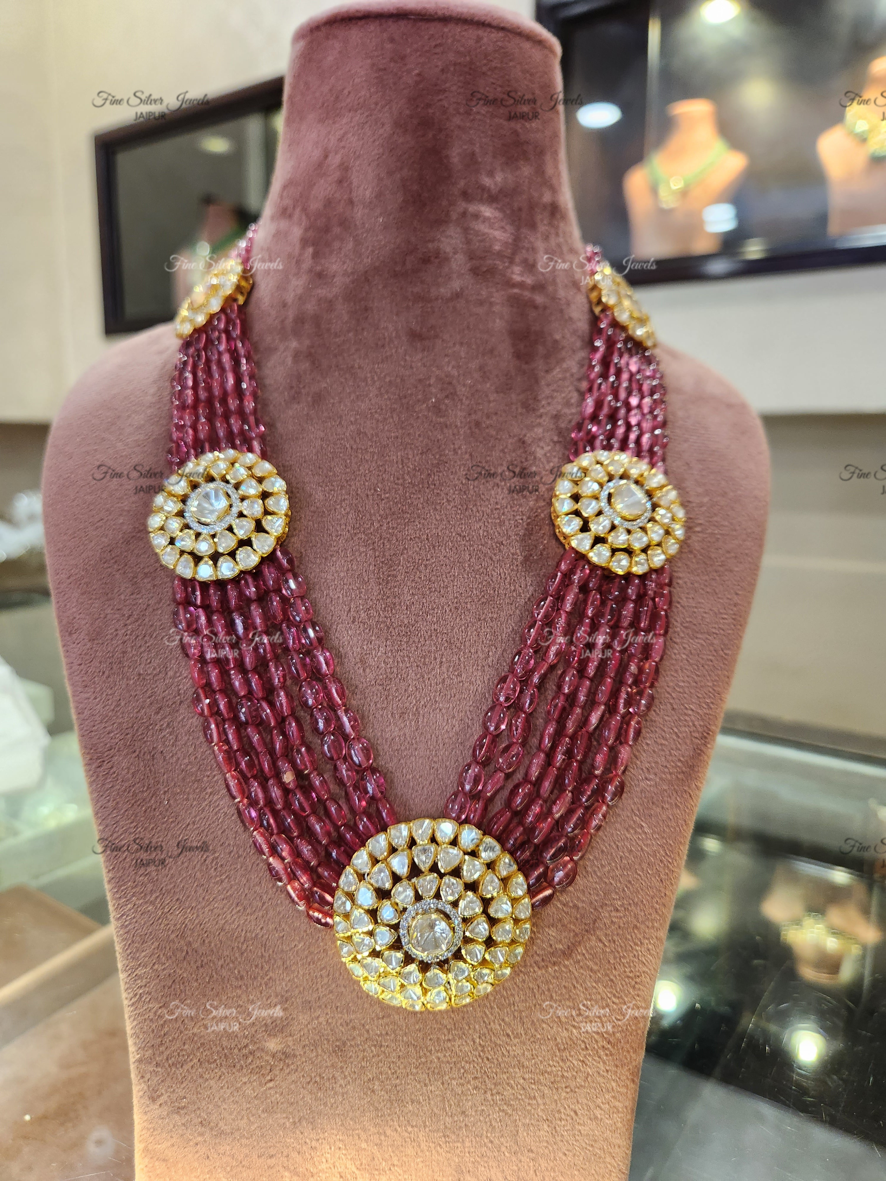 925 Silver Long Polki Necklace