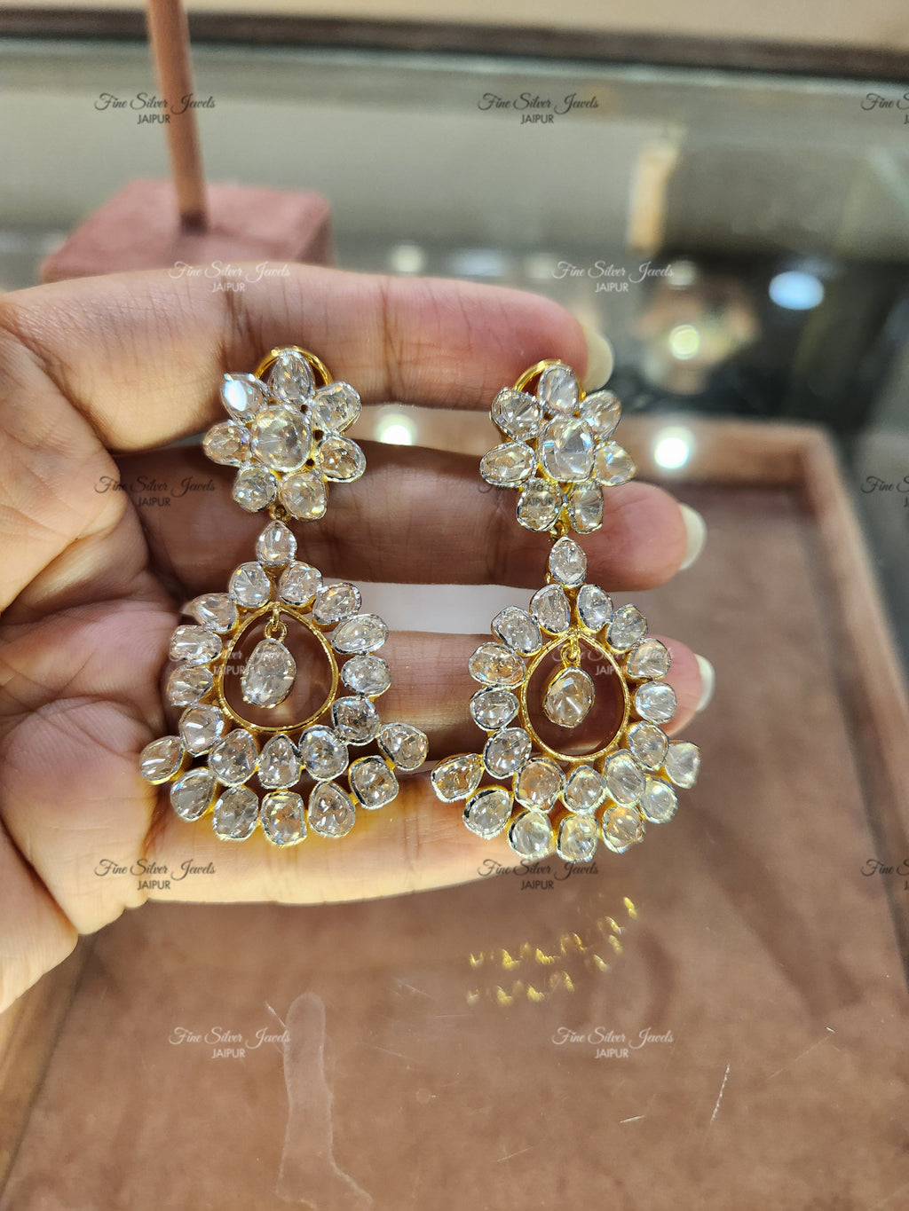 925 Silver Pari Polki Earrings