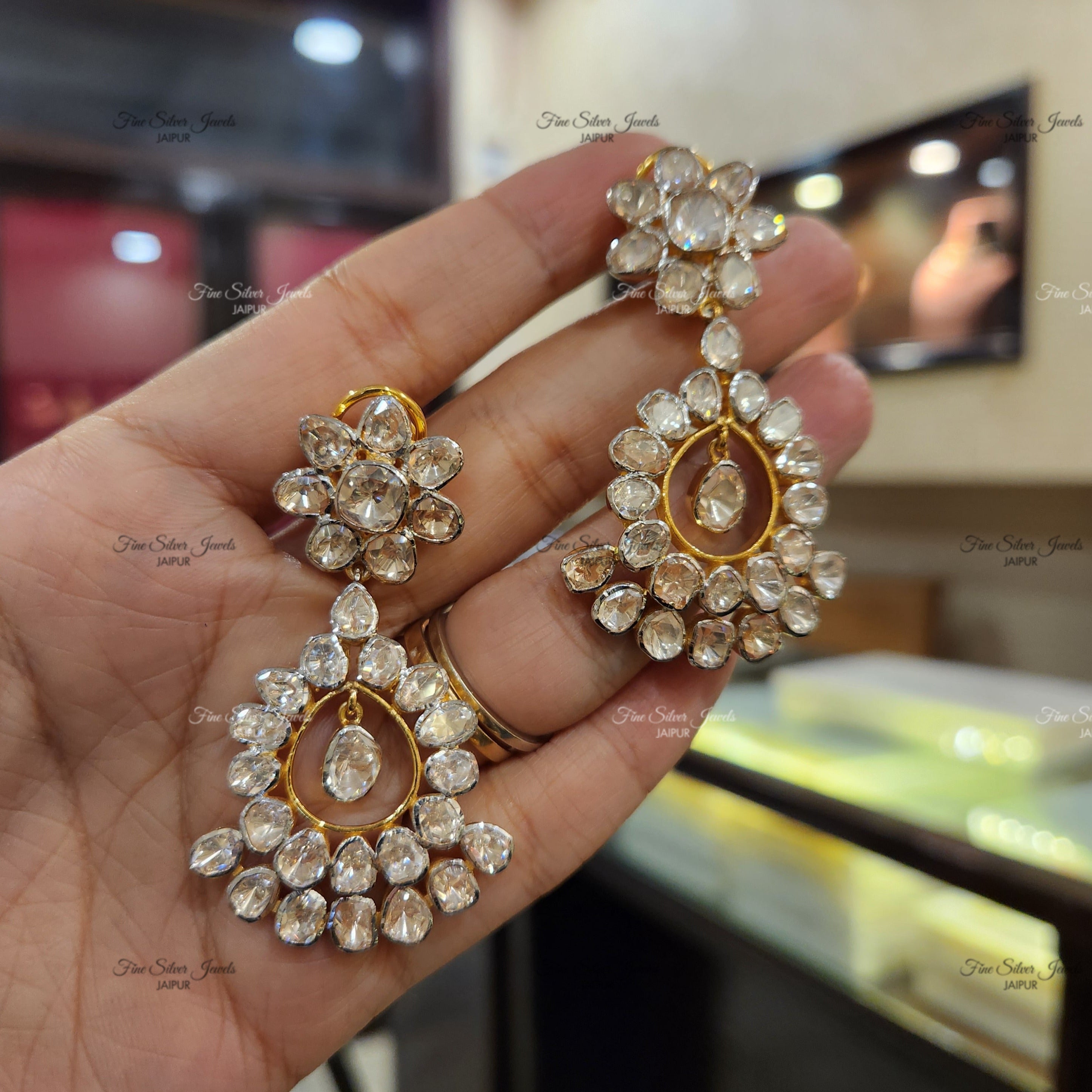 925 Silver Pari Polki Earrings