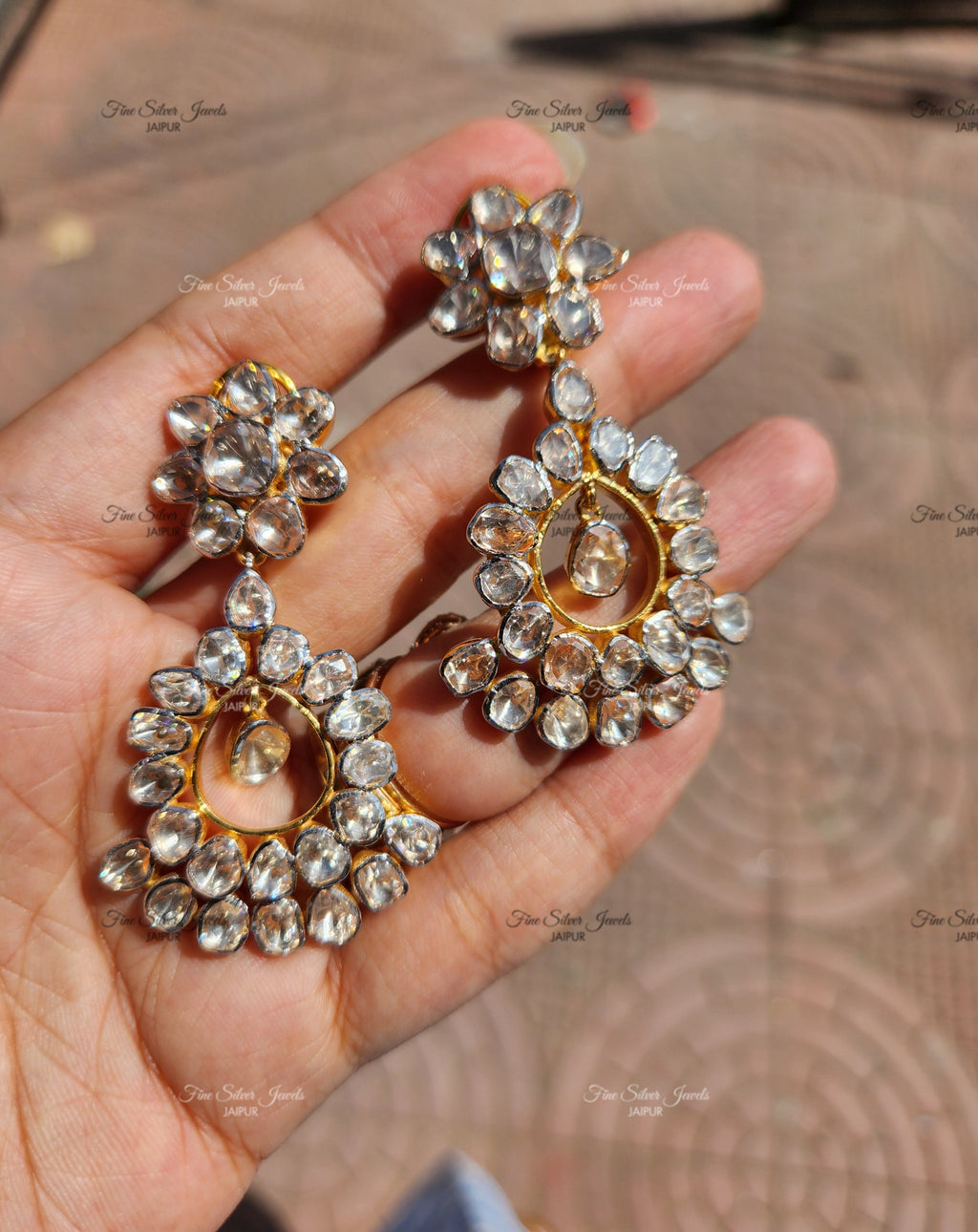 925 Silver Pari Polki Earrings