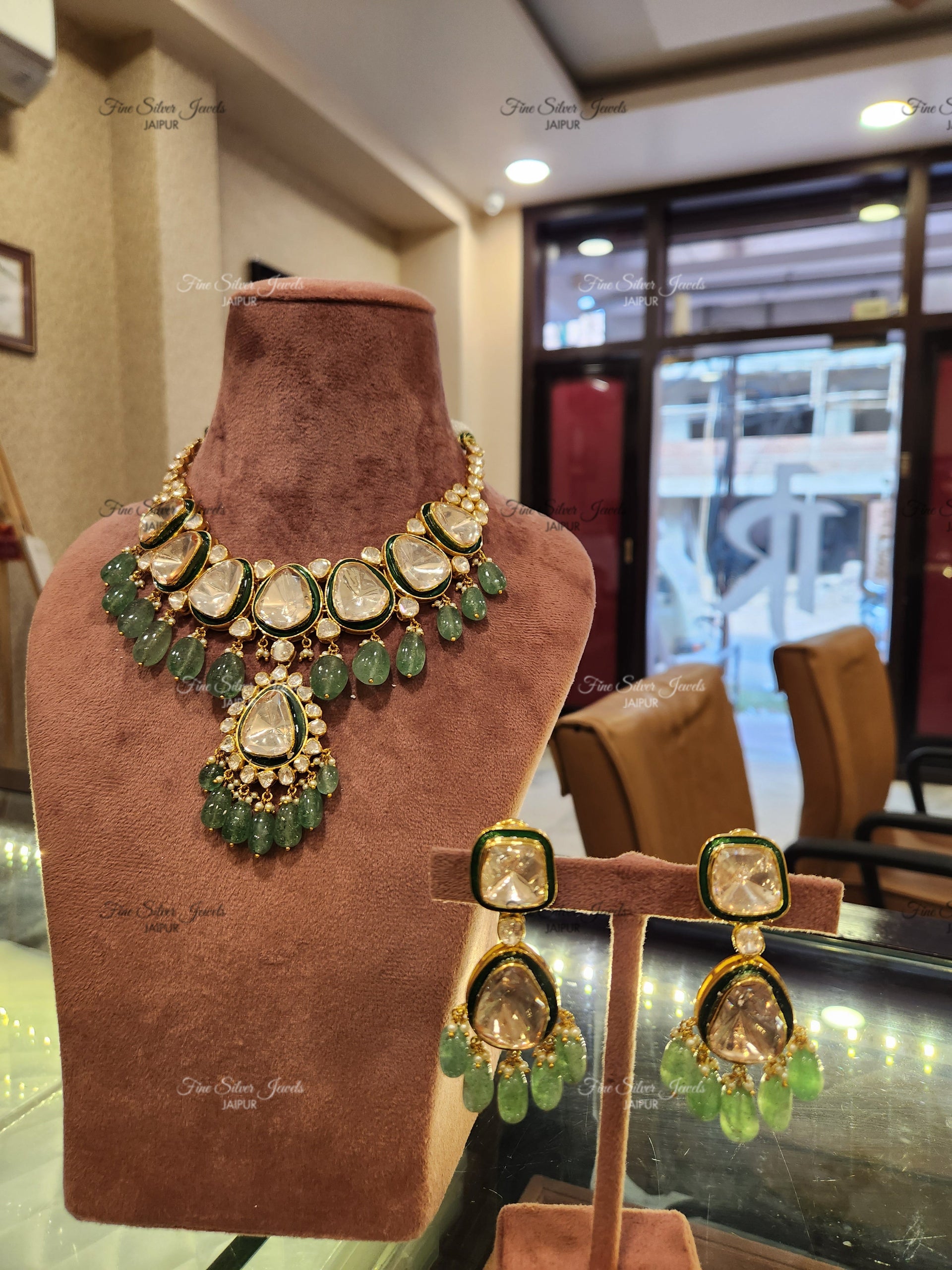 925 Silver Jahan Polki Necklace Set