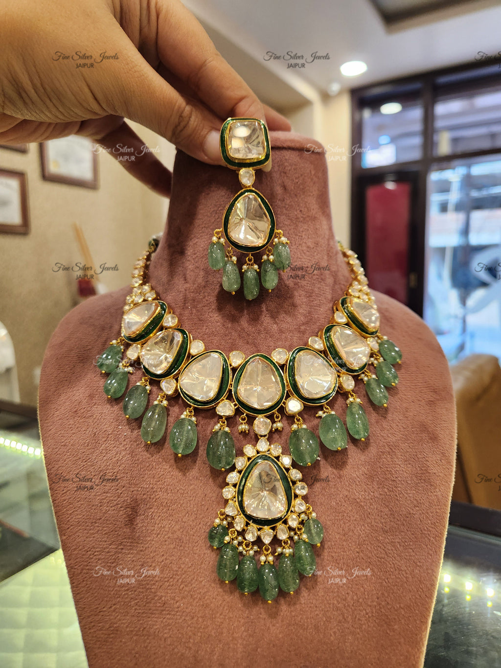925 Silver Jahan Polki Necklace Set