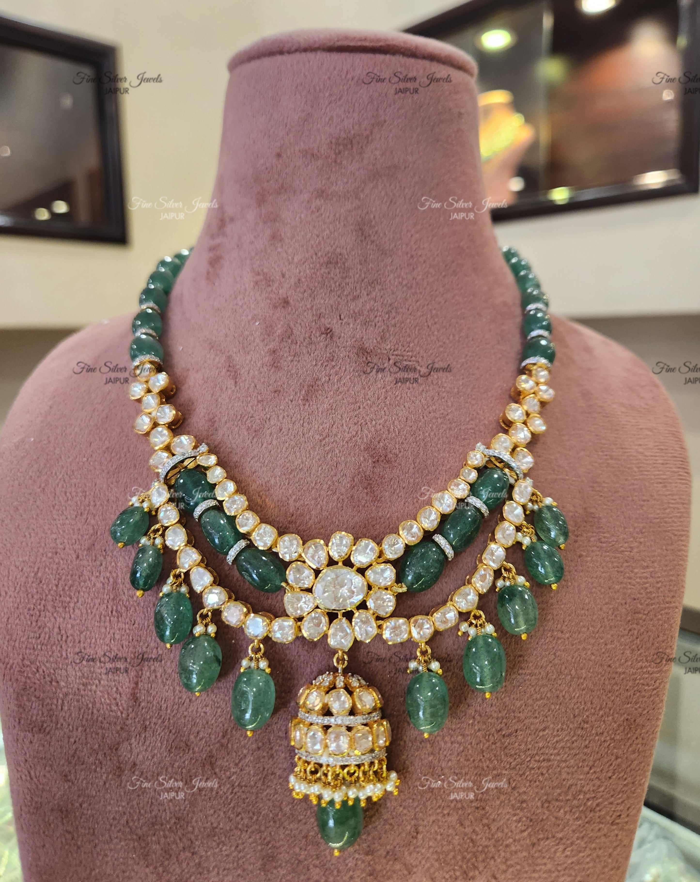 925 Silver Veerali Polki Necklace Set
