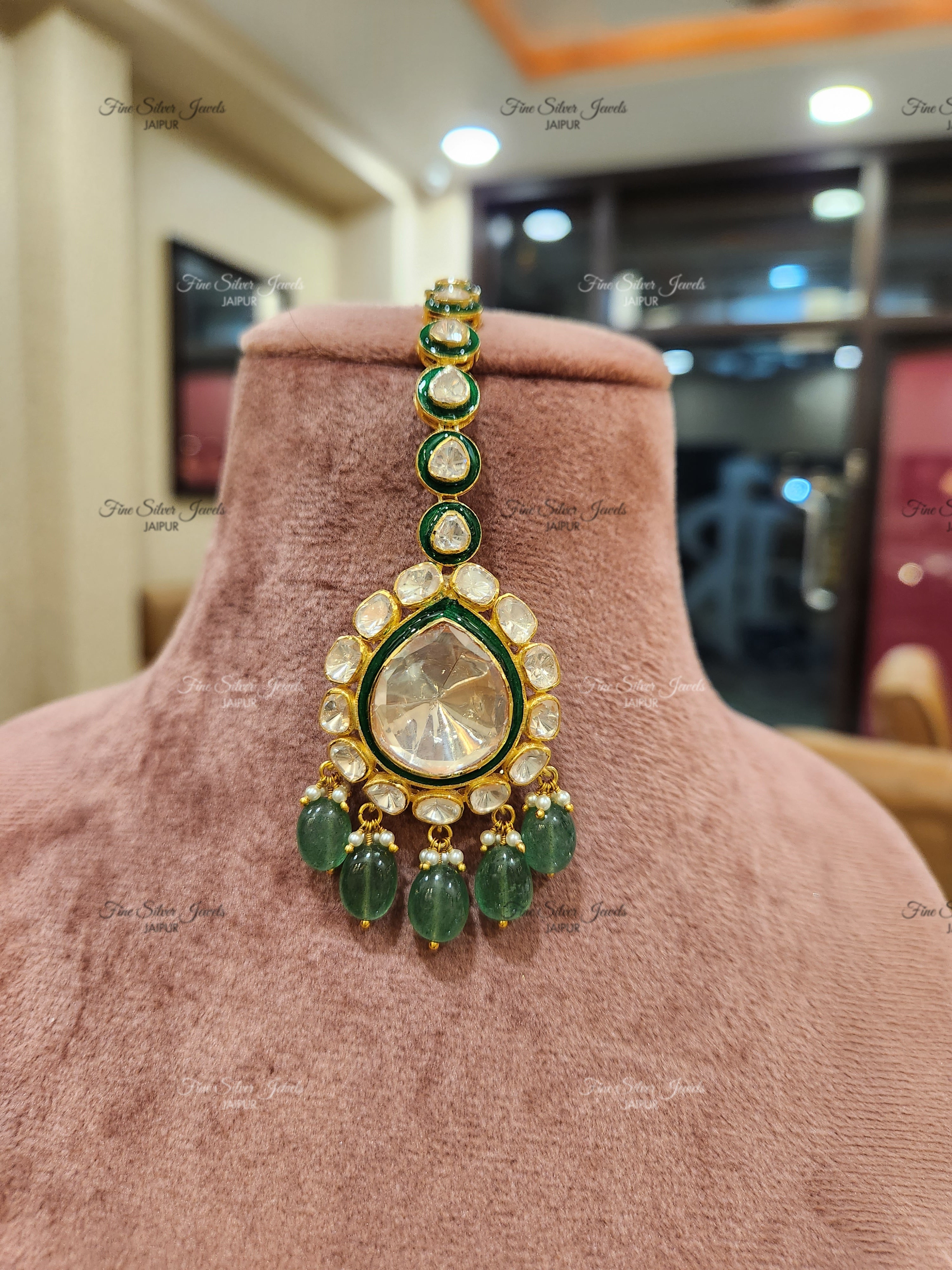 925 Silver Siya Polki Mangtikka