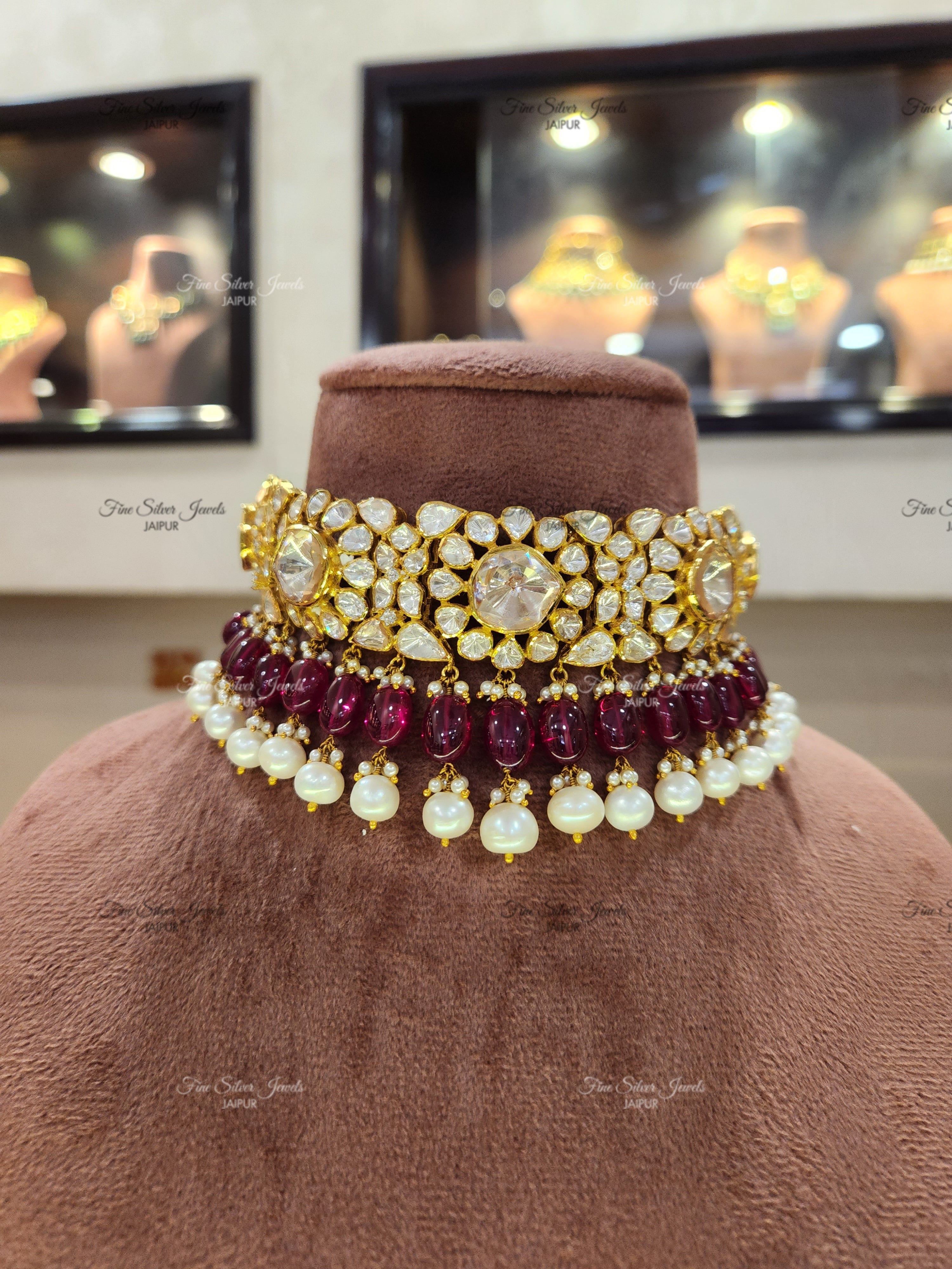 925 Silver Chand Polki Necklace