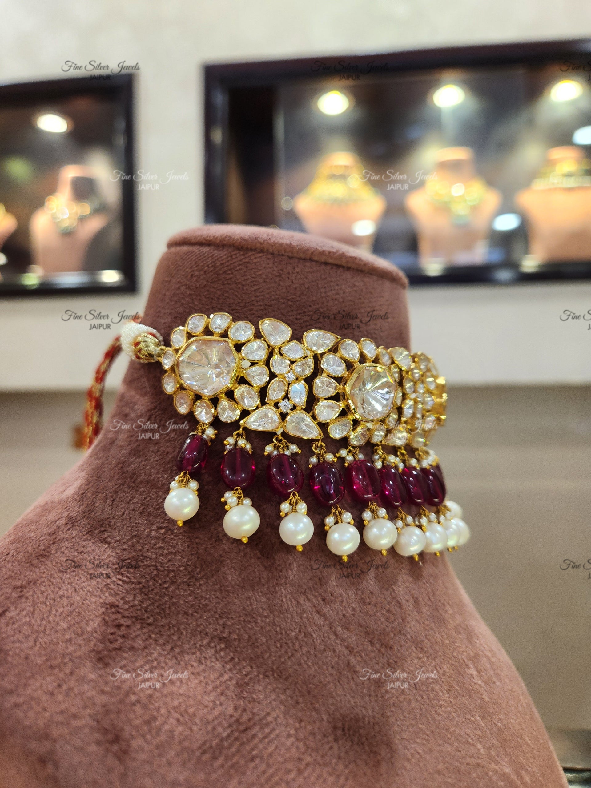 925 Silver Chand Polki Necklace
