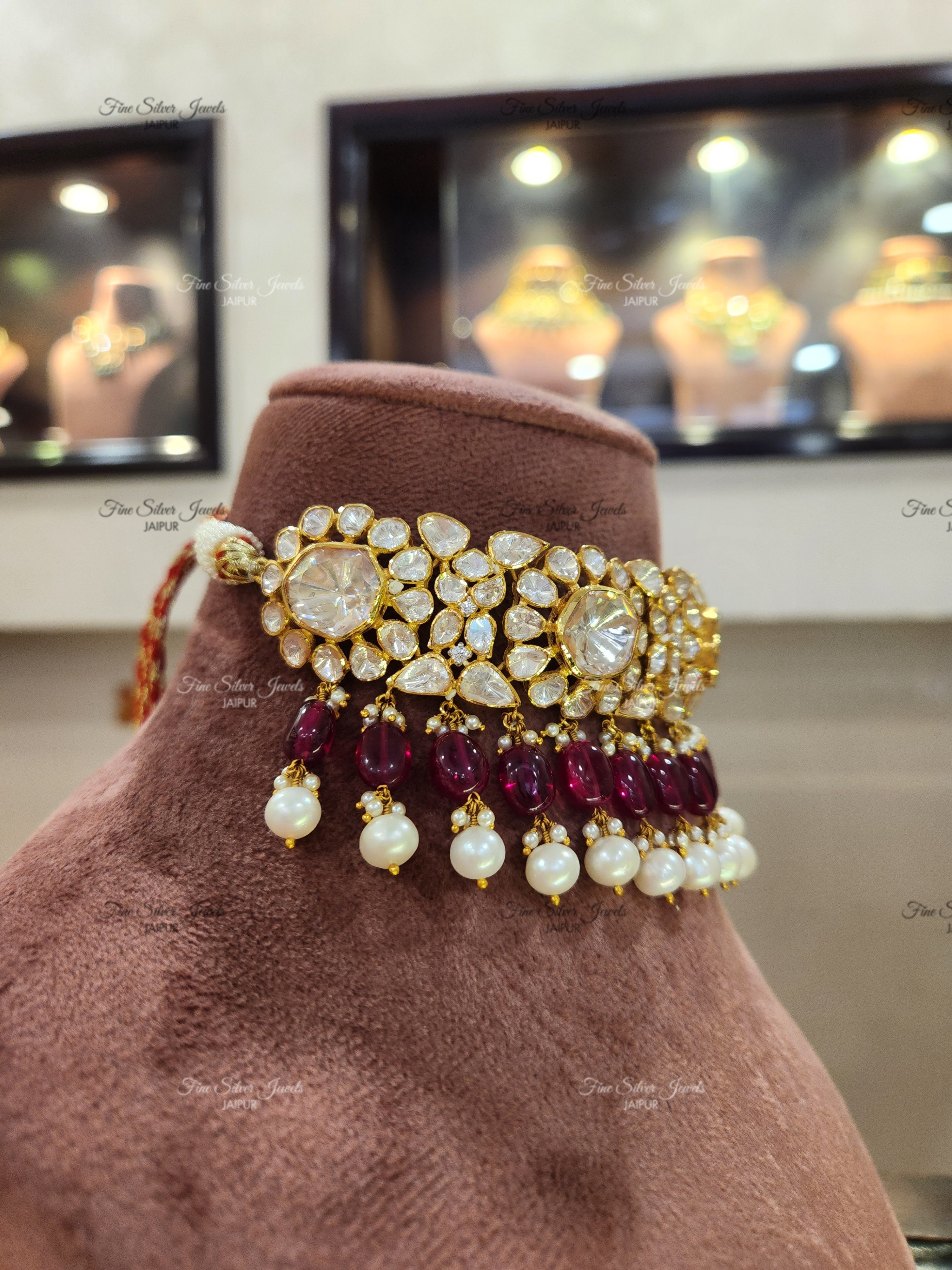 925 Silver Chand Polki Necklace