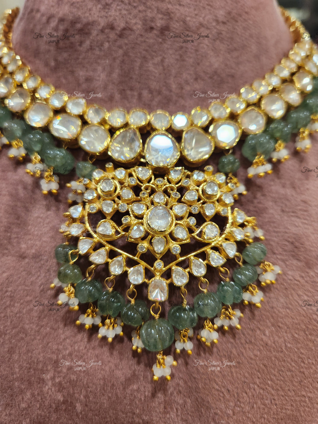 925 Silver Rooh Polki Necklace