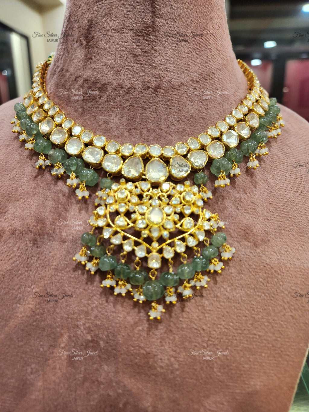 925 Silver Rooh Polki Necklace