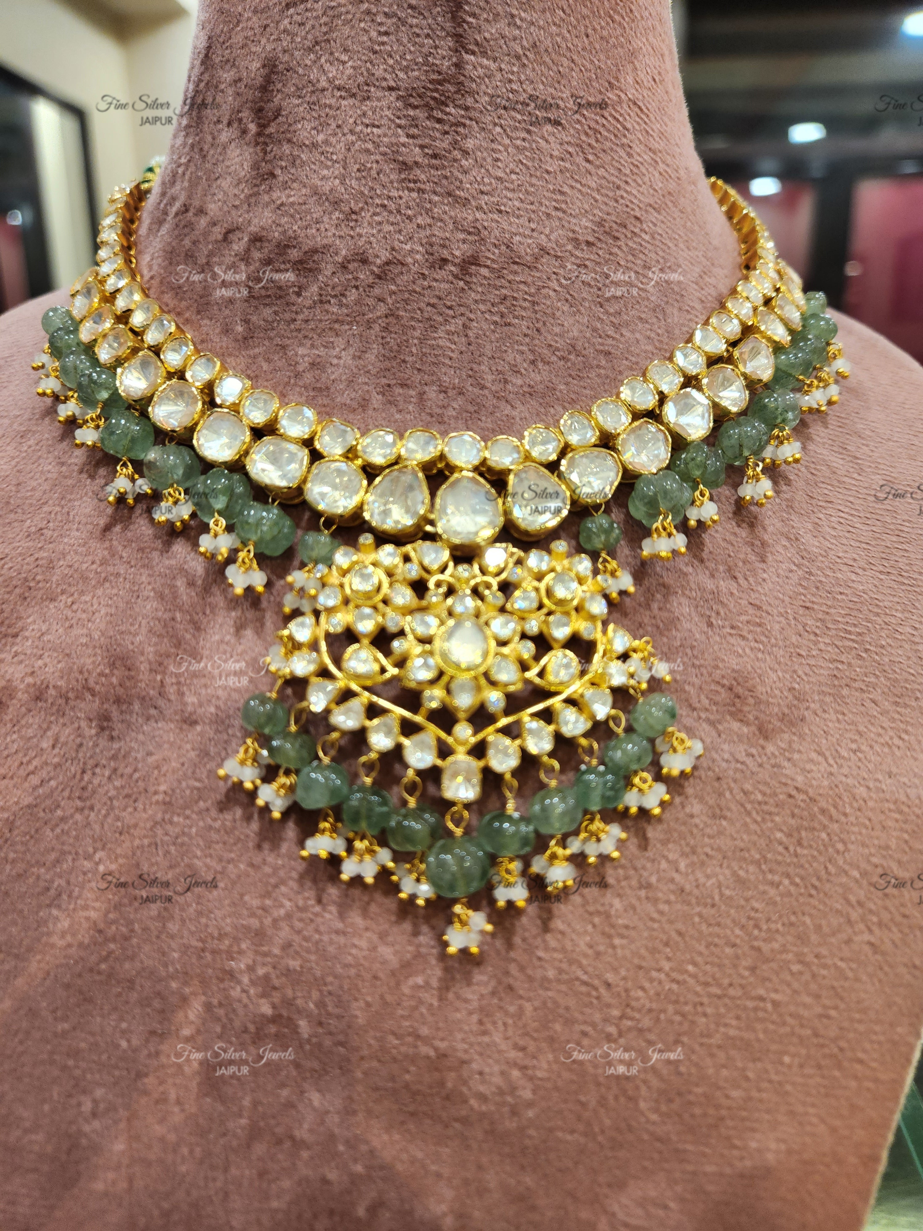 925 Silver Rooh Polki Necklace