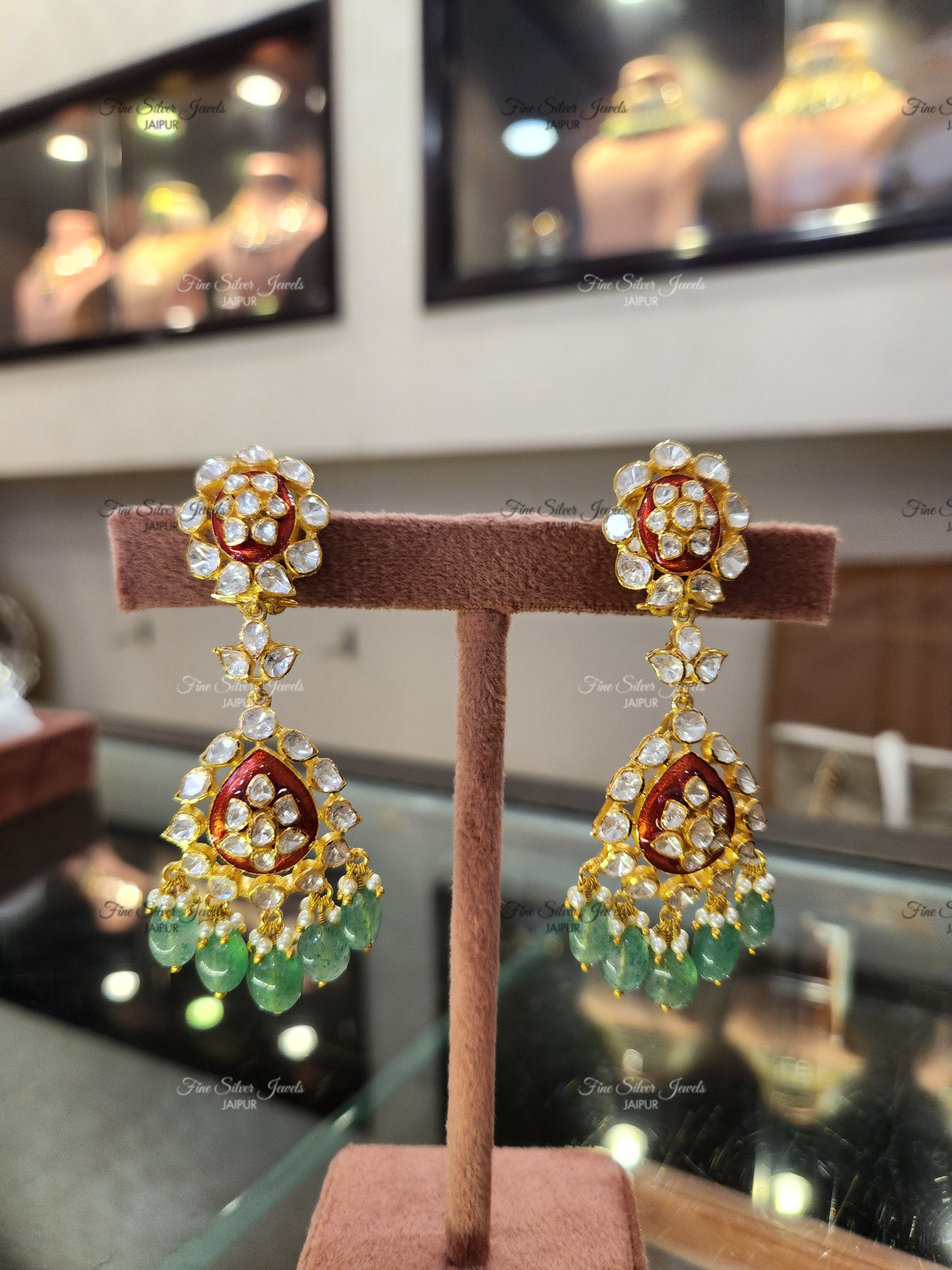 925 Silver Meera Polki Earrings