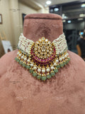 925 Silver Kamya pearl choker Set (red)