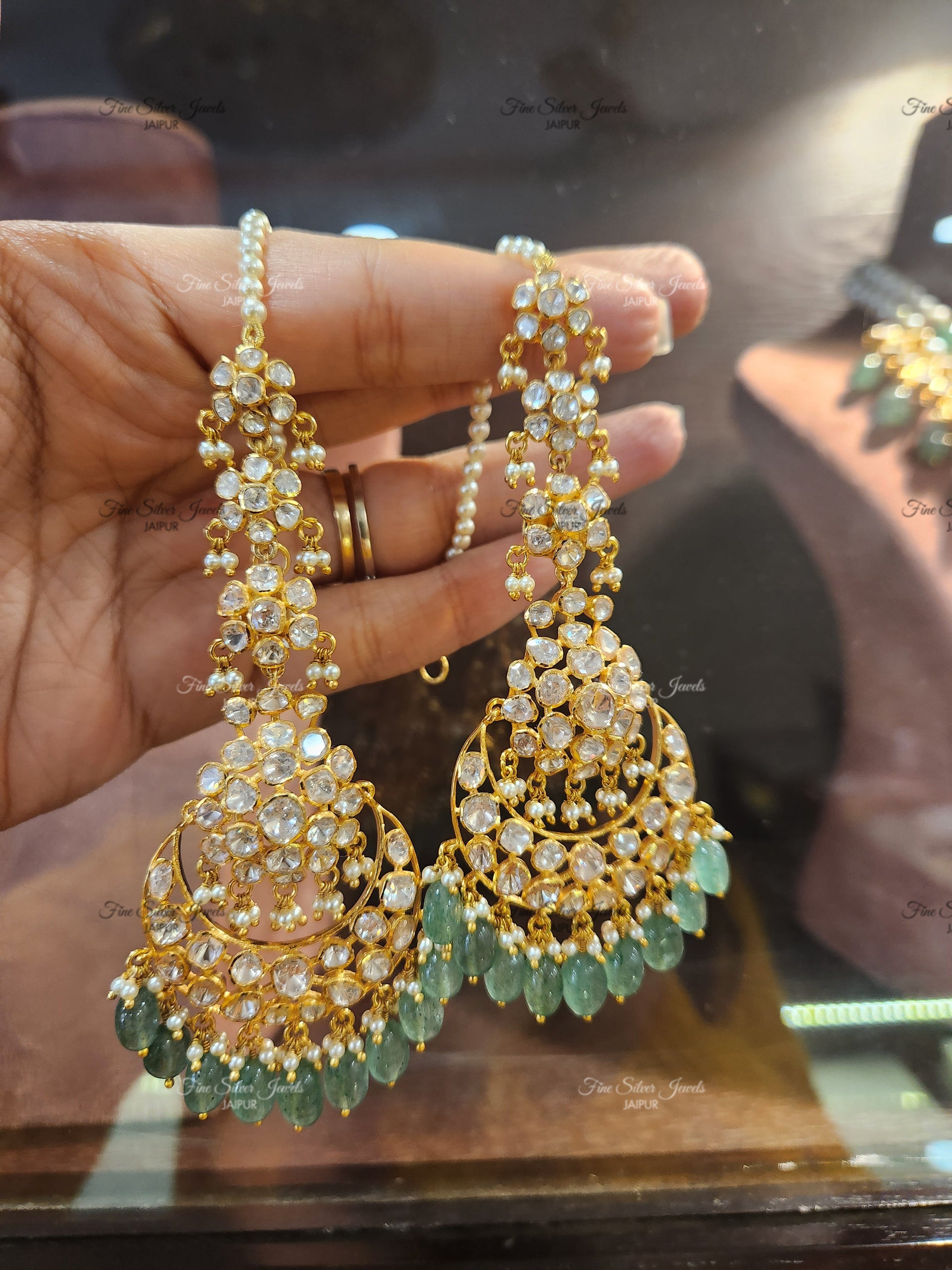 925 Silver Simer polki Chandbali Earrings