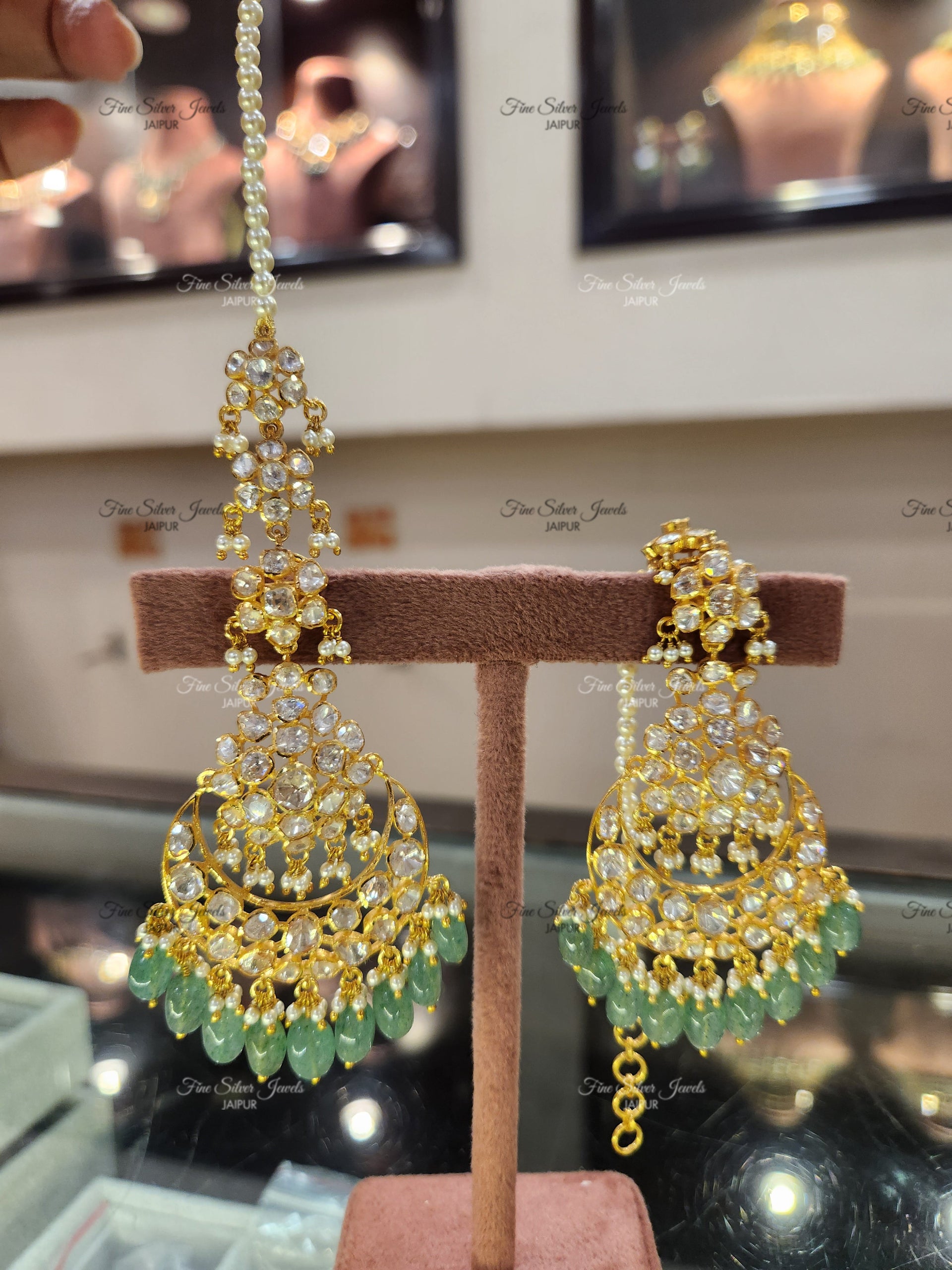 925 Silver Simer polki Chandbali Earrings