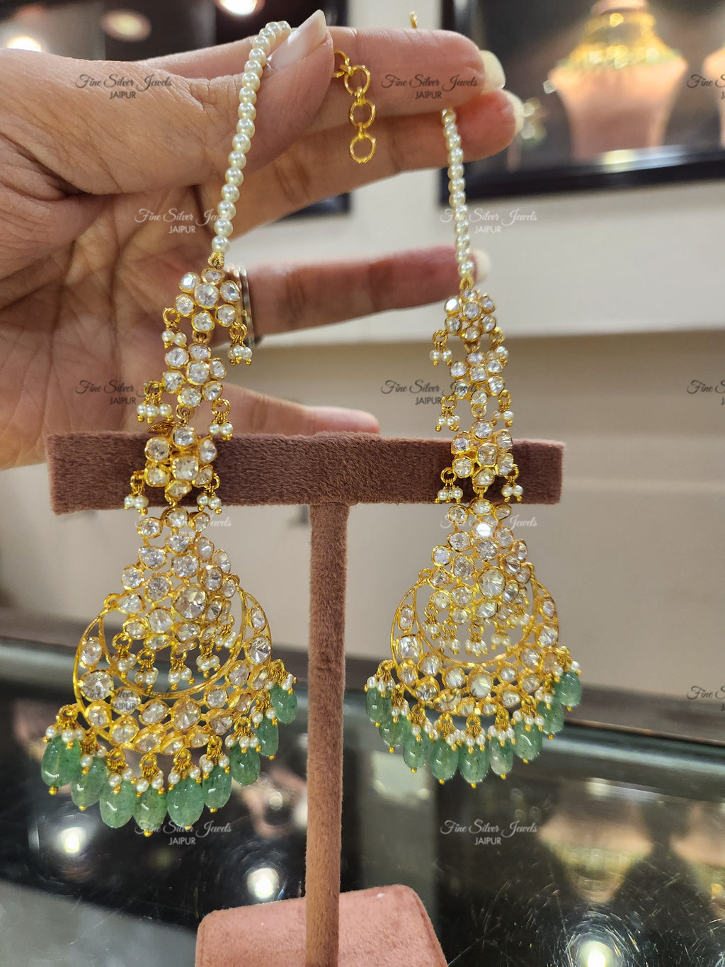 925 Silver Simer polki Chandbali Earrings