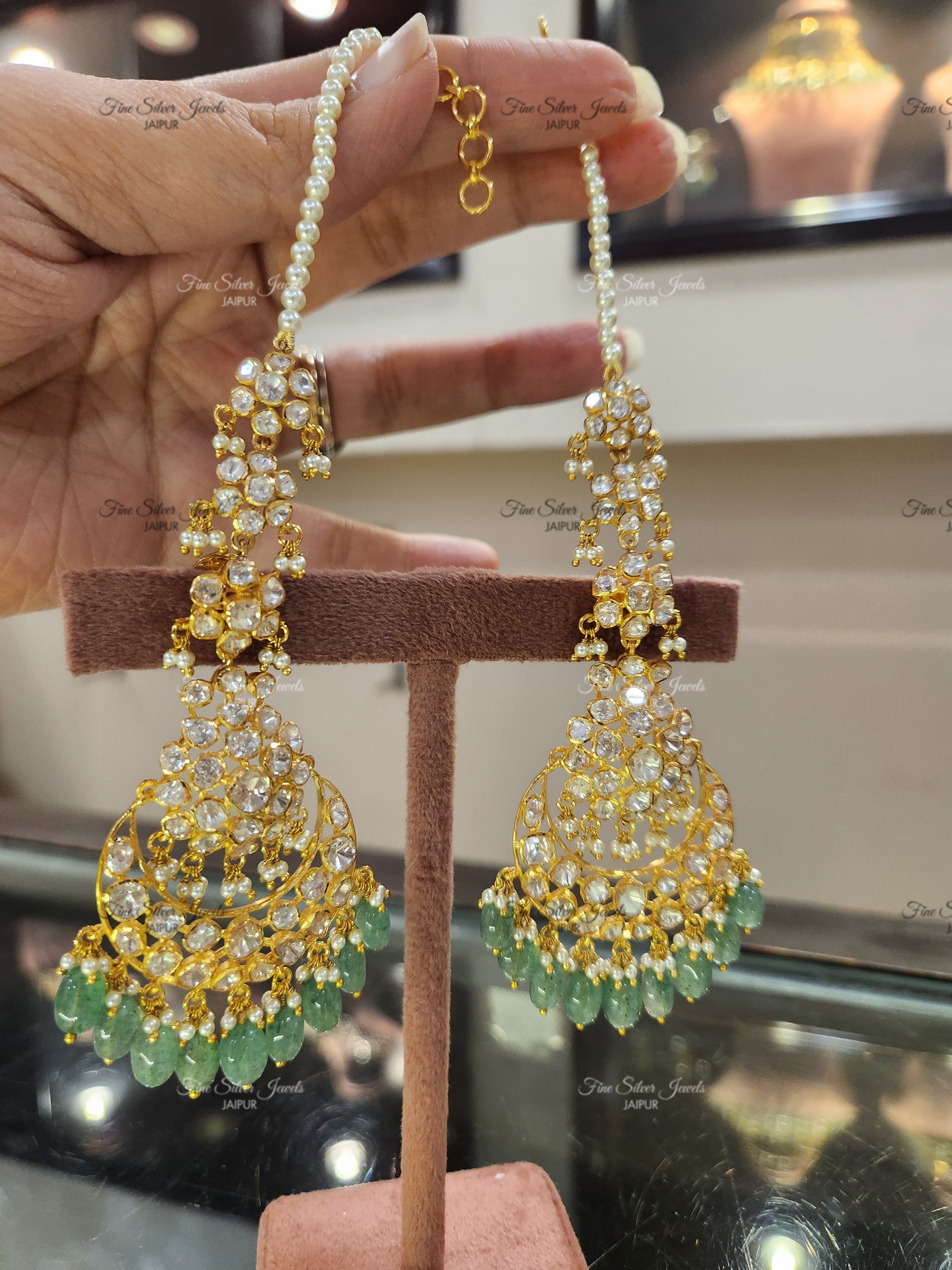 925 Silver Simer polki Chandbali Earrings