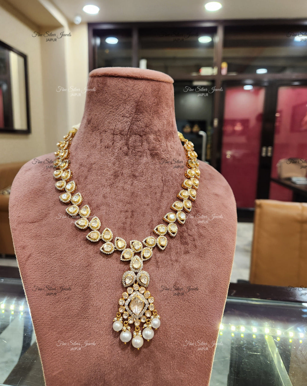 925 Silver Gul Polki Necklace Set