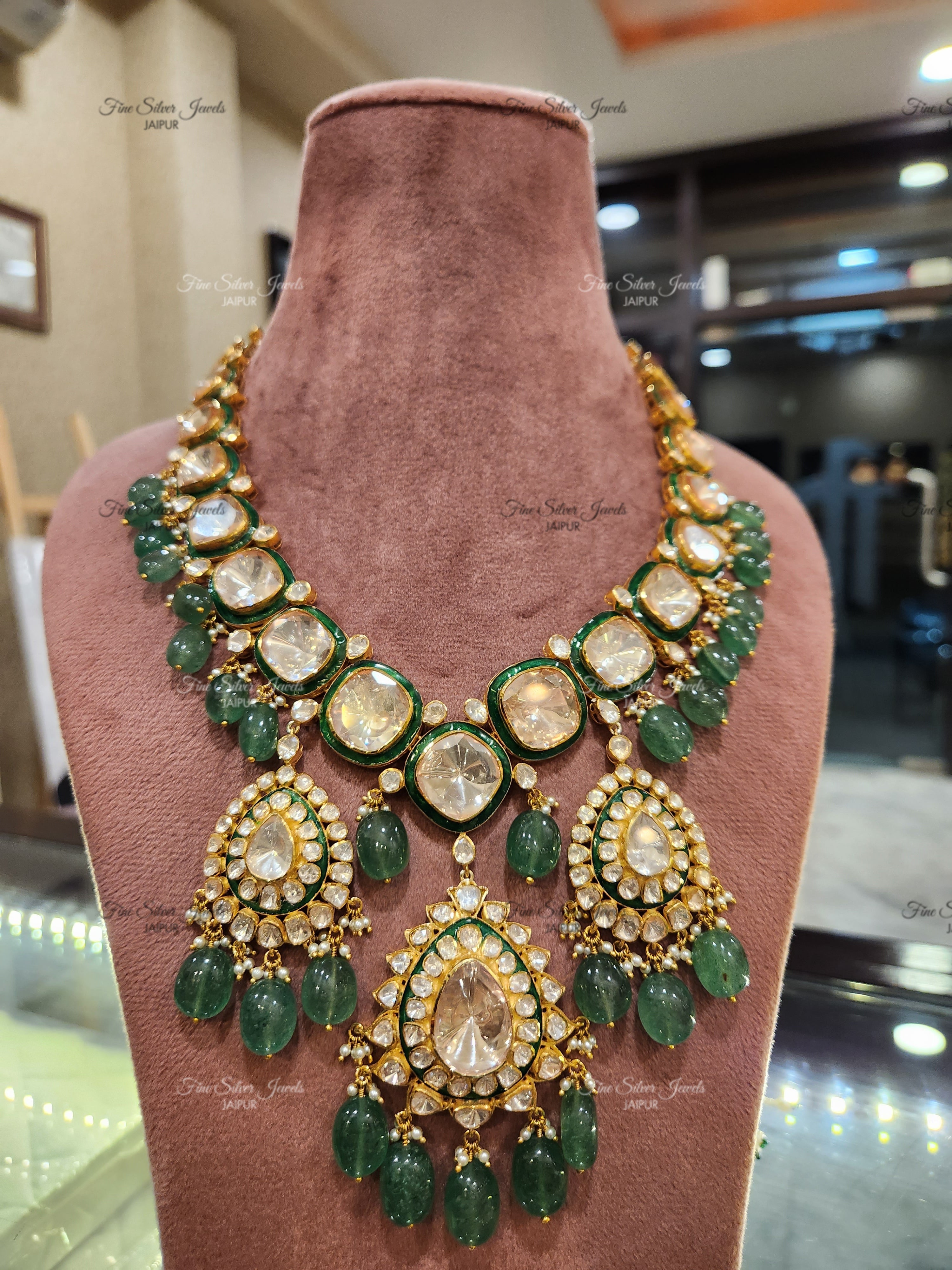 925 Silver Raha Bridal Polki Necklace Set