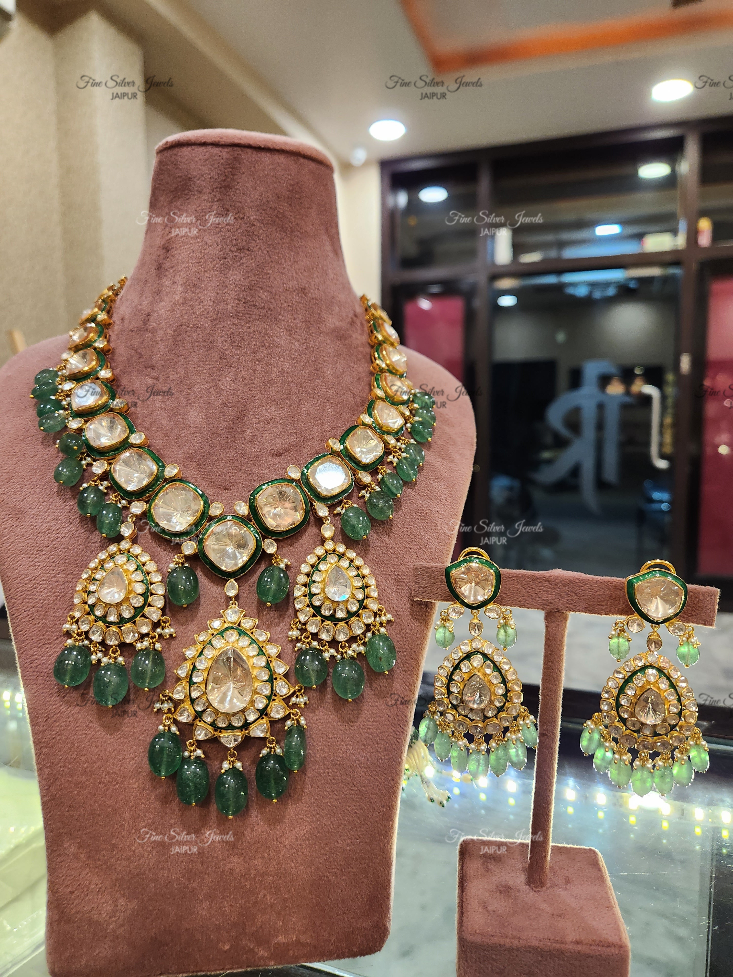 925 Silver Raha Bridal Polki Necklace Set