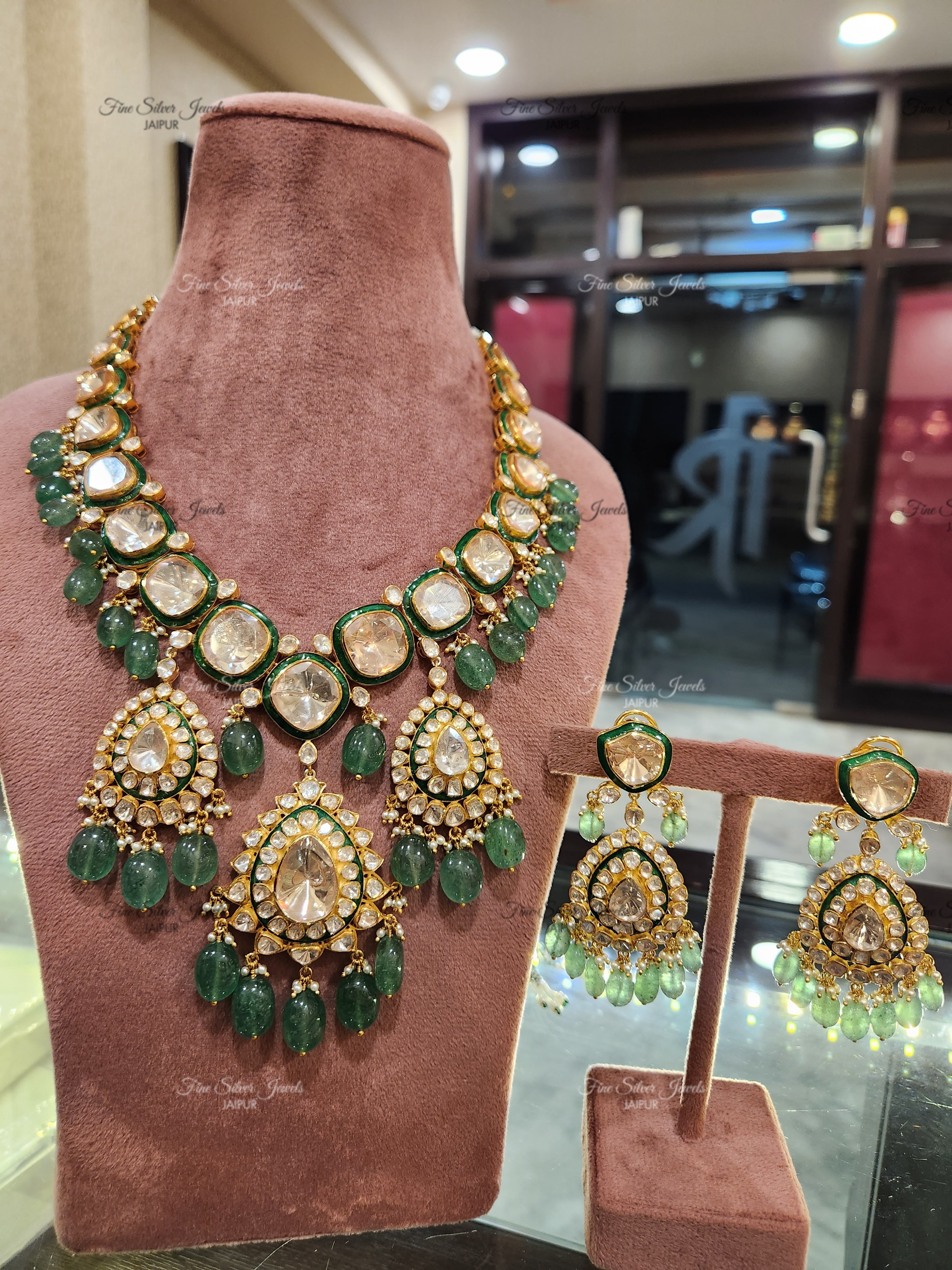 925 Silver Raha Bridal Polki Necklace Set