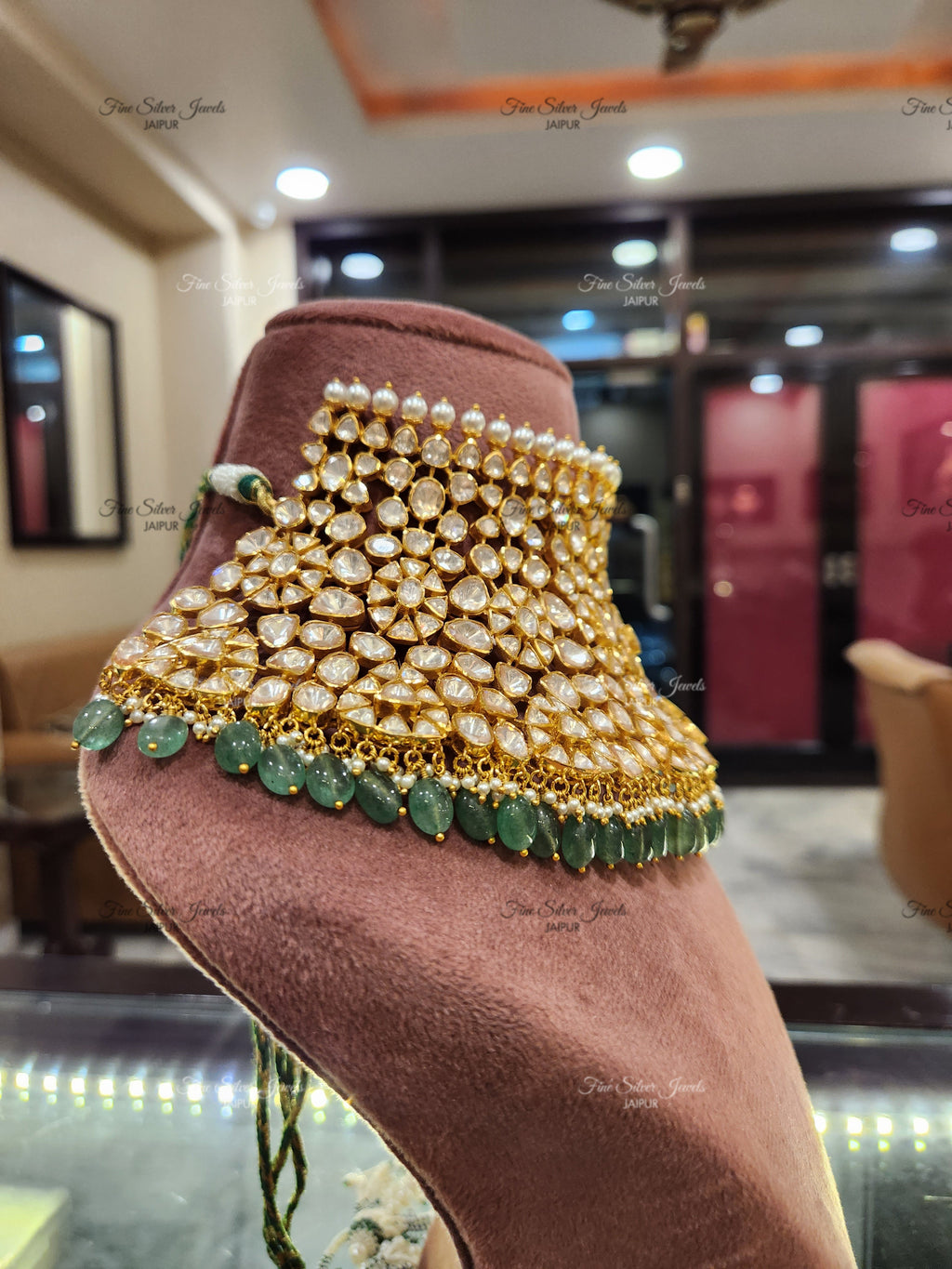 92.5 Silver Bridal polki Necklace set