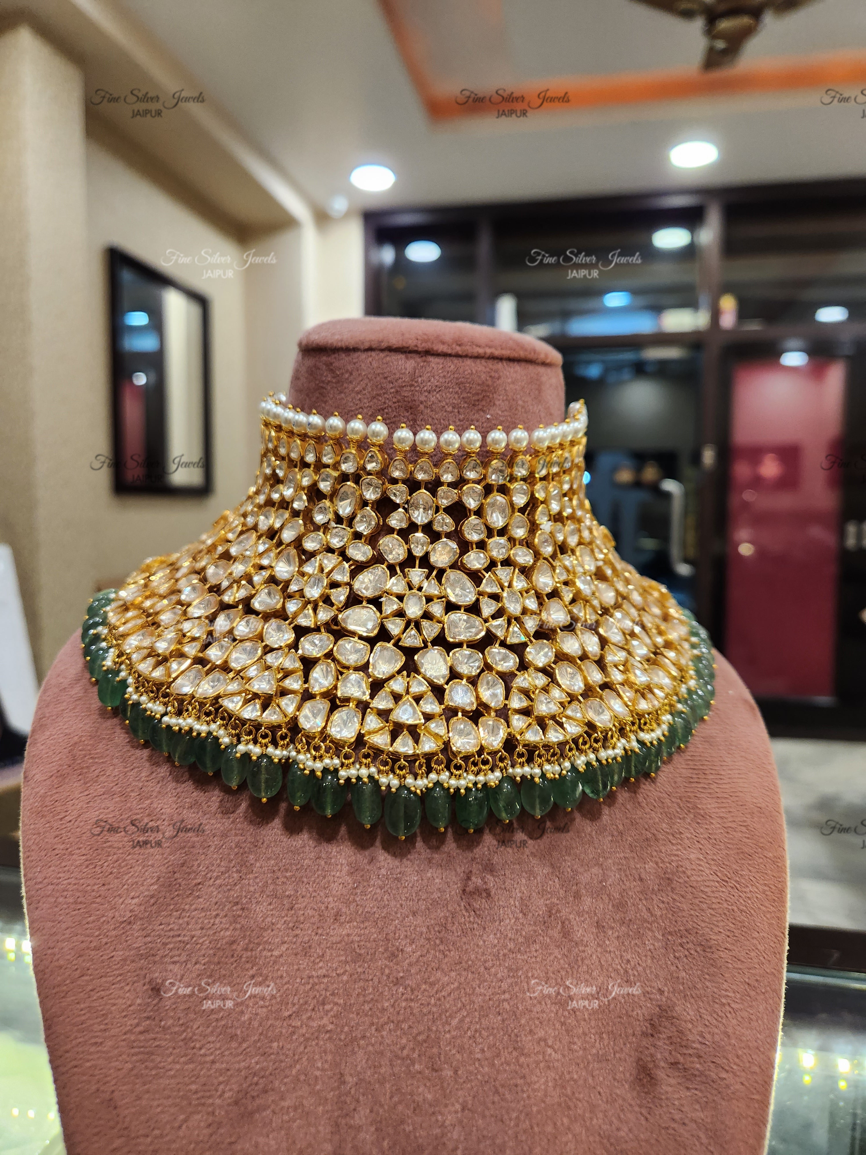 92.5 Silver Bridal polki Necklace set