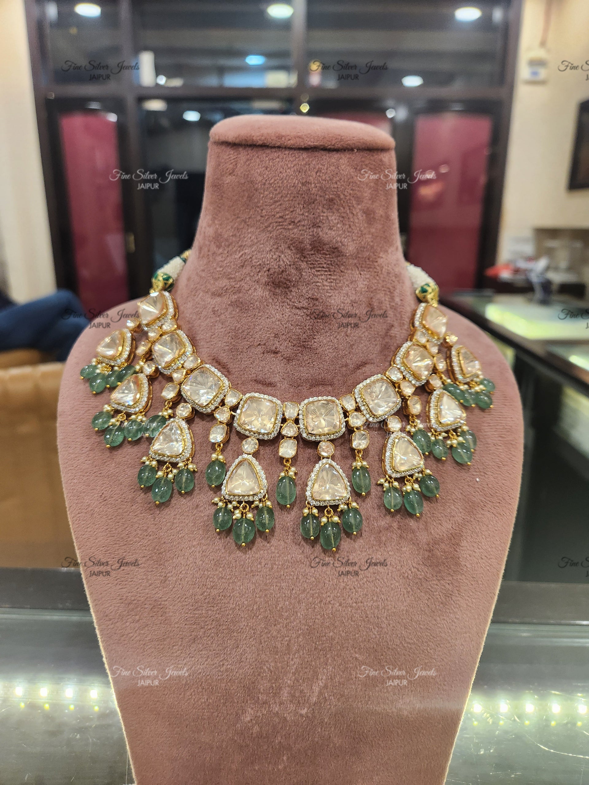 925 Silver Paro Polki Necklace Set