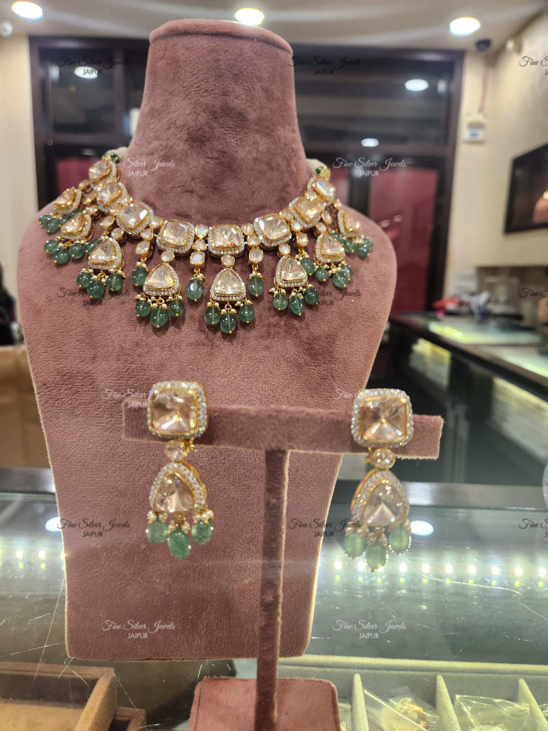 925 Silver Paro Polki Necklace Set