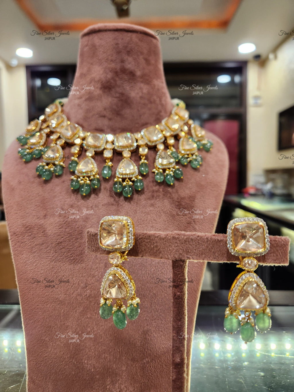 925 Silver Paro Polki Necklace Set