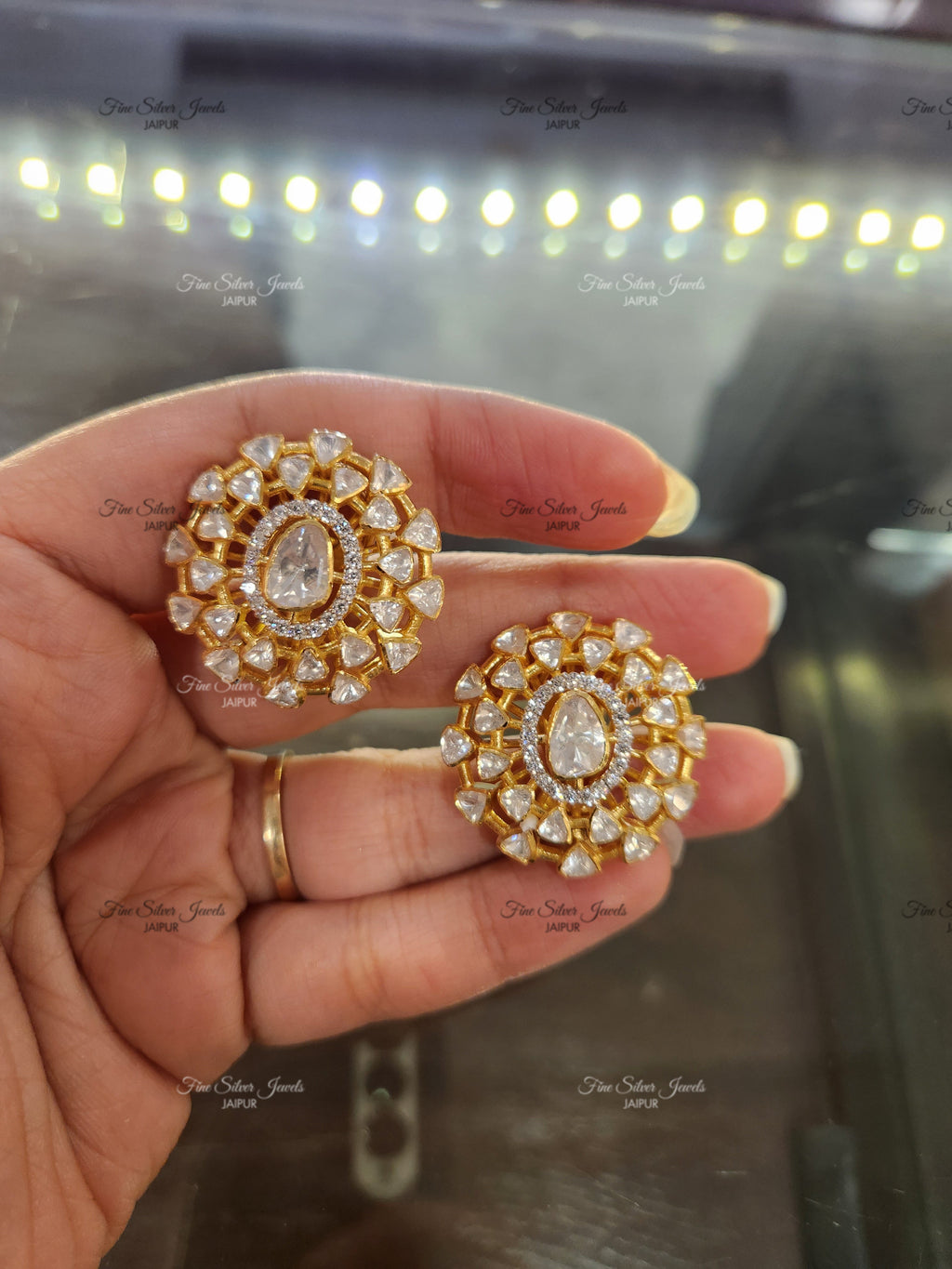 925 Silver Padma Polki Earrings
