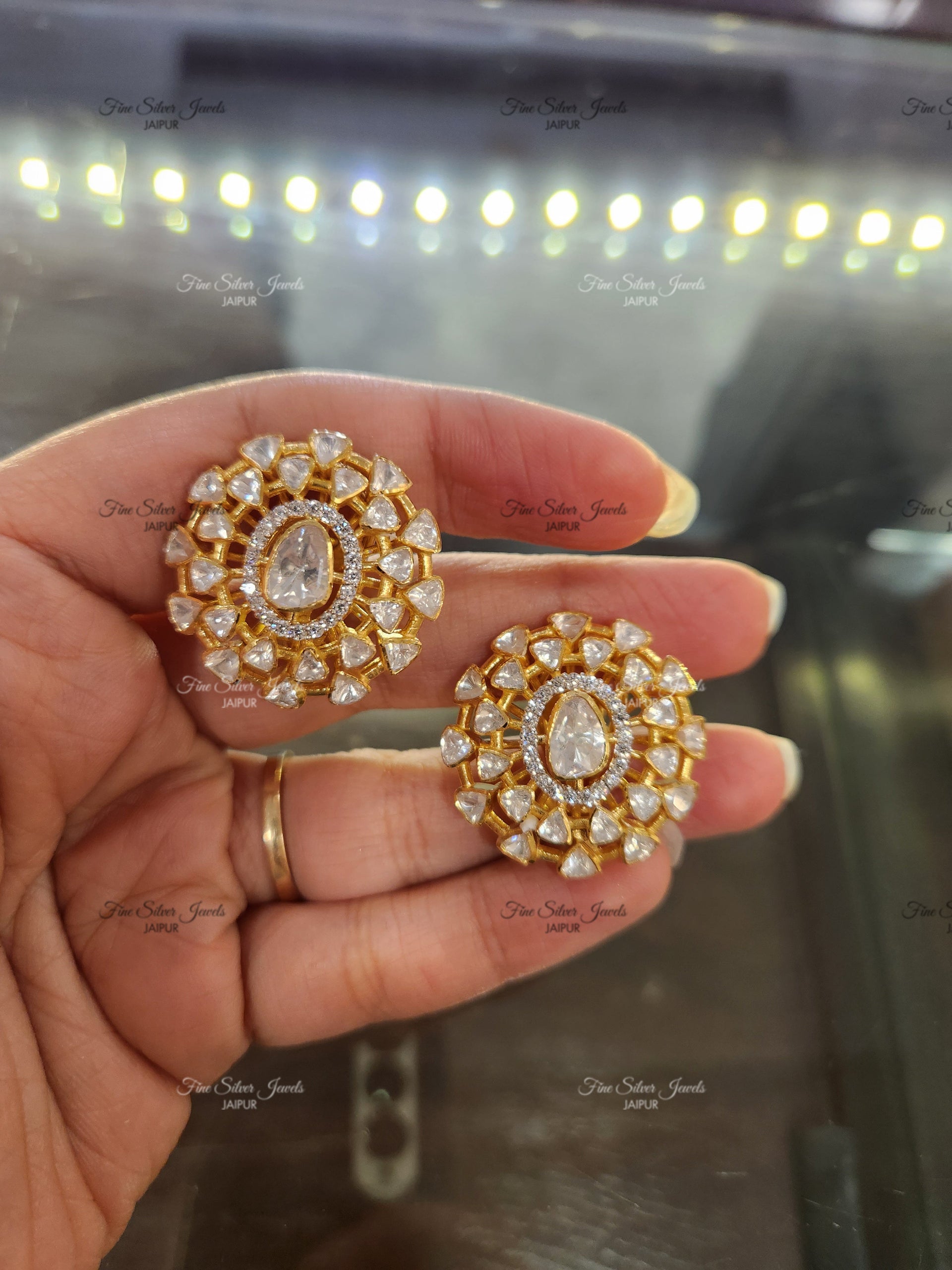 925 Silver Padma Polki Earrings