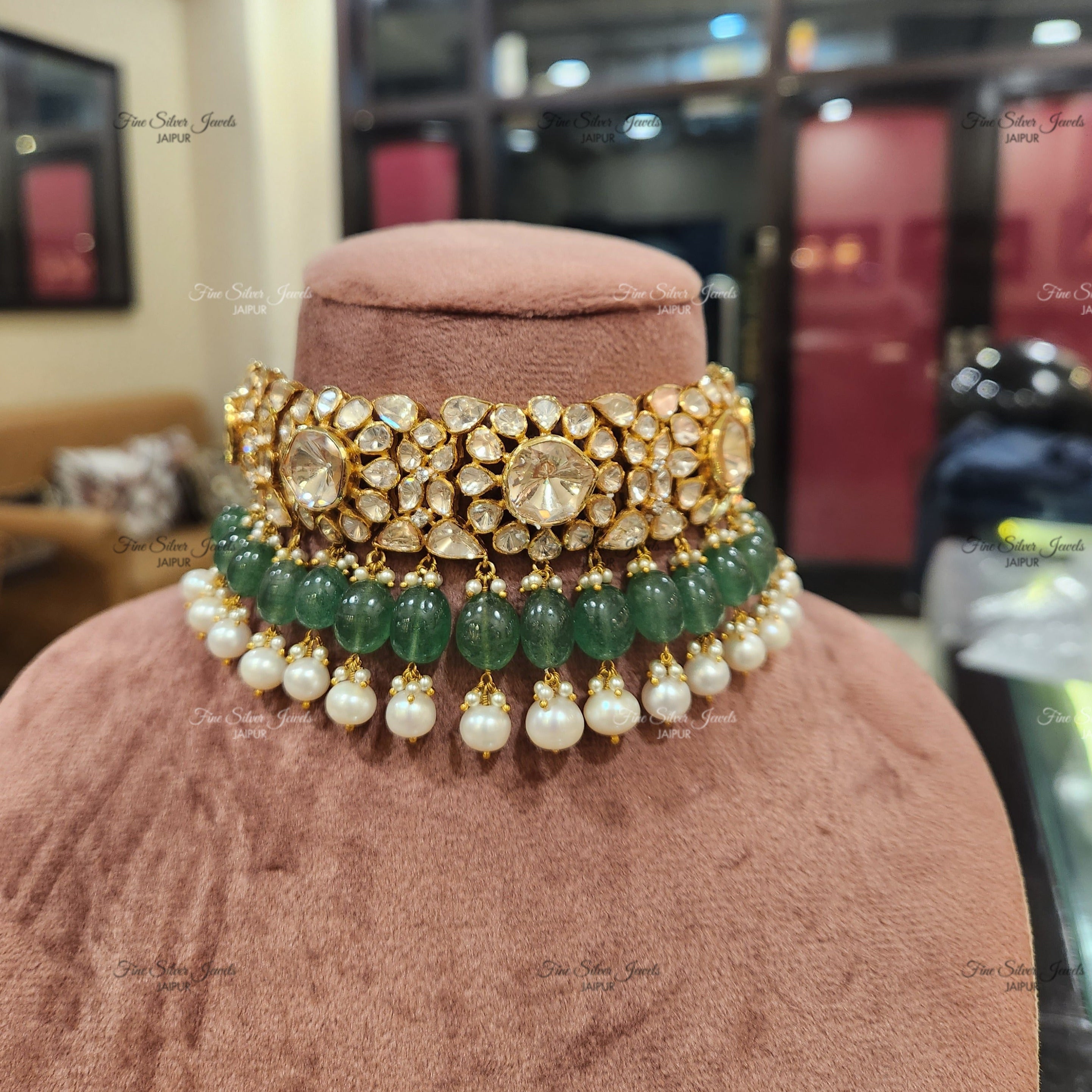 925 Silver Chand Polki Necklace