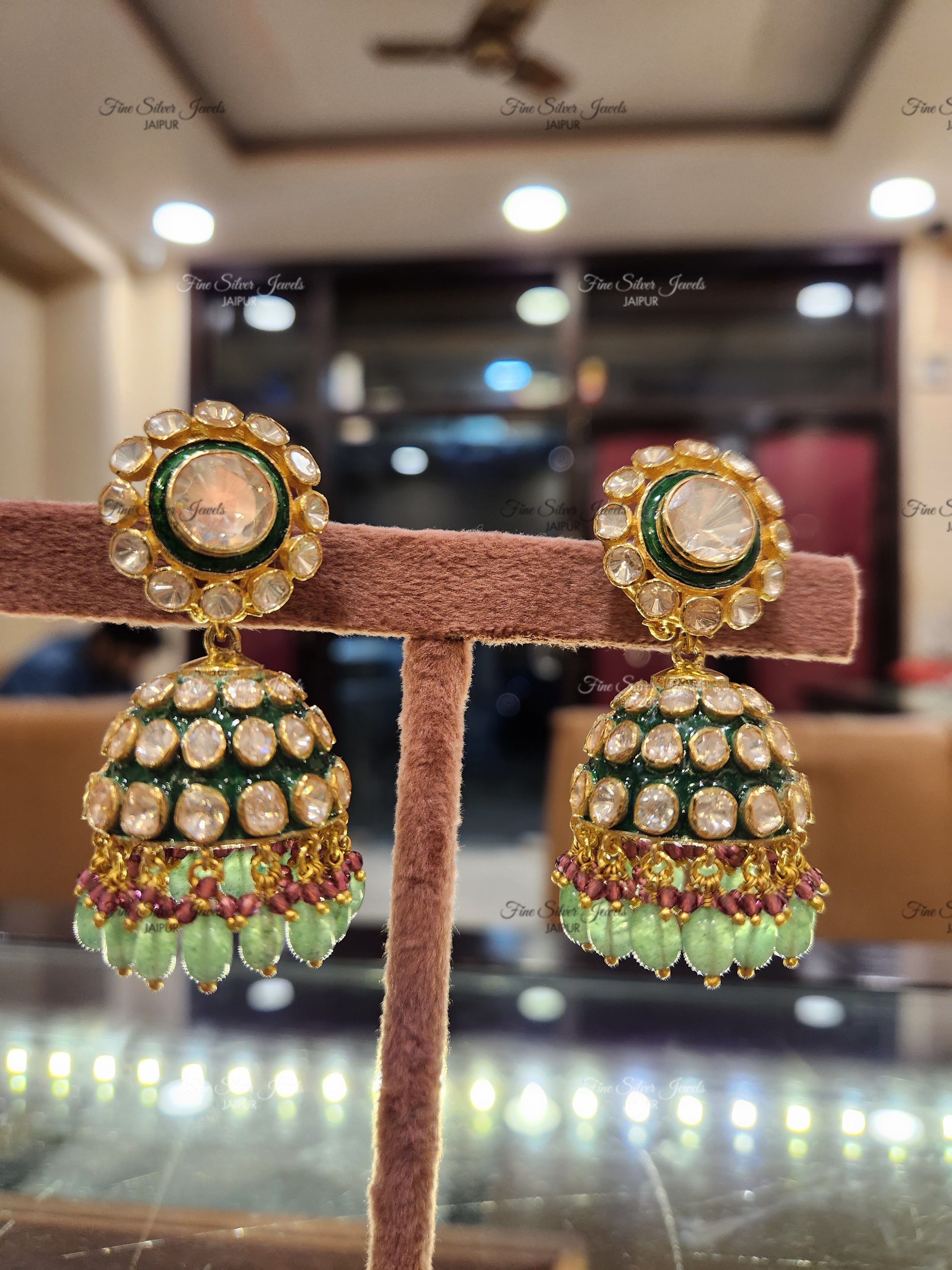 925 Silver Meena Jhumka Earrings