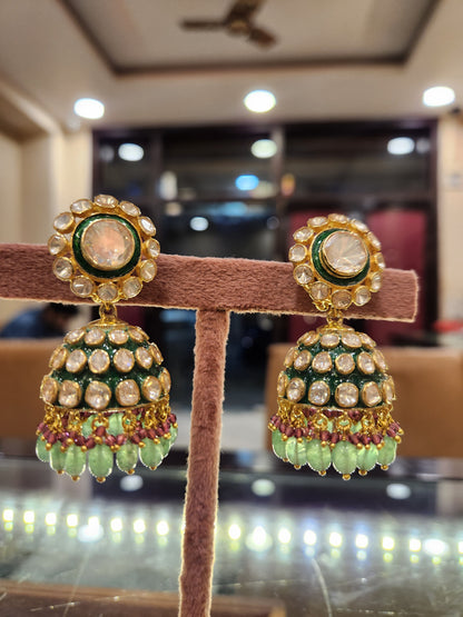 925 Silver Meena Jhumka Earrings