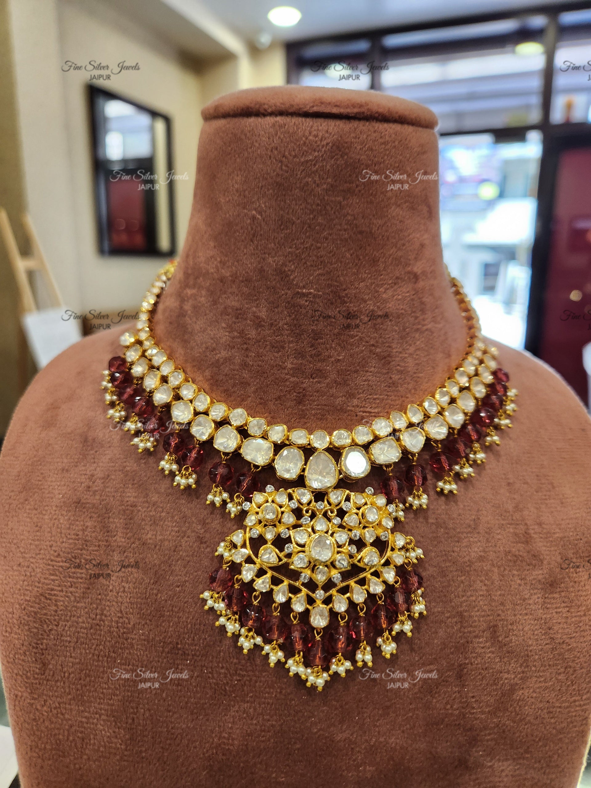 925 Silver Rooh Polki Necklace