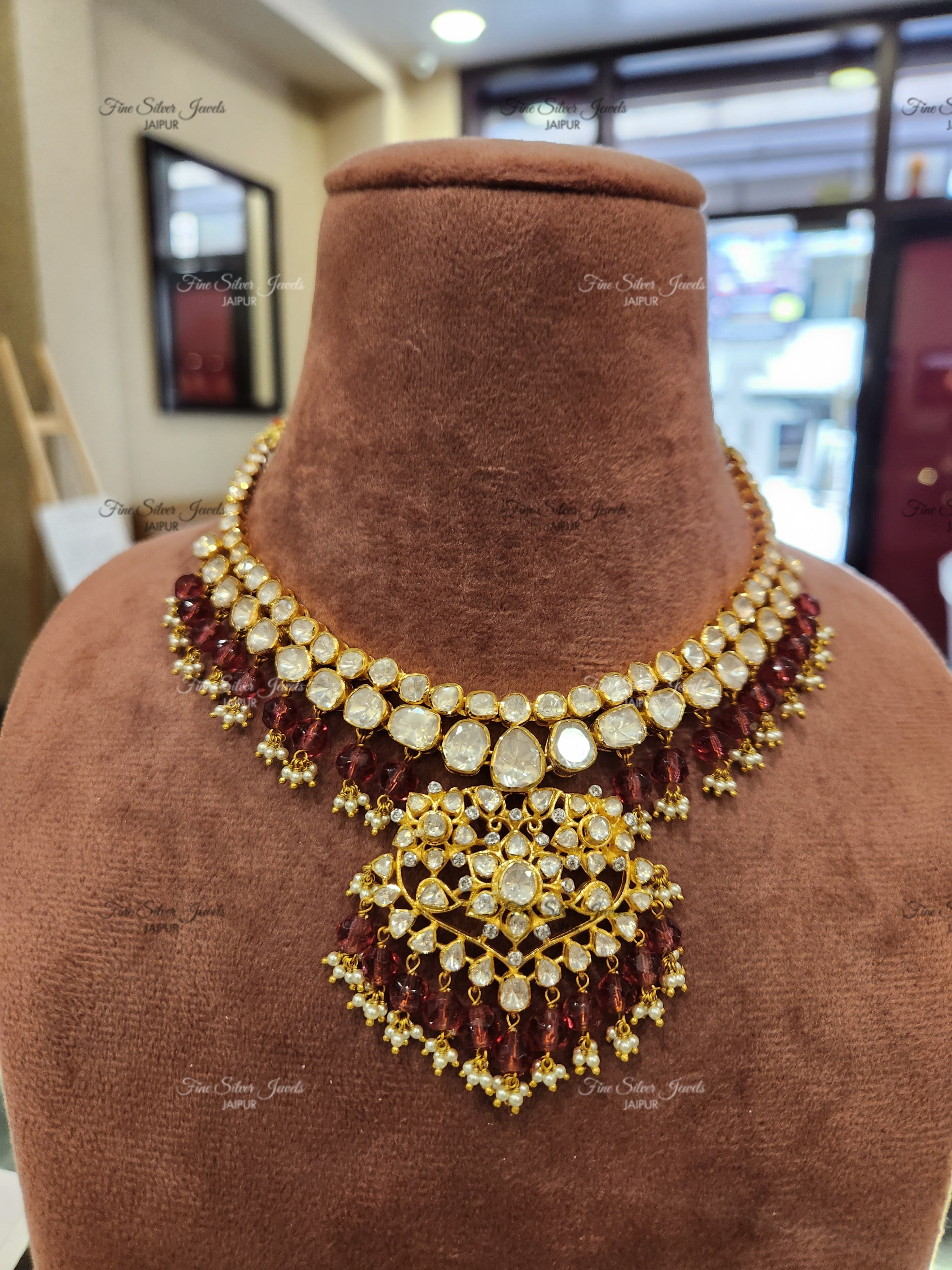 925 Silver Rooh Polki Necklace